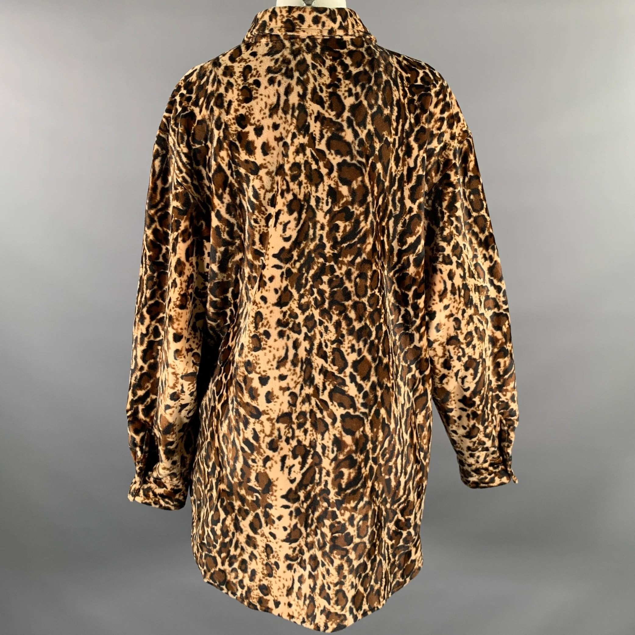 DENNIS BASSO Size L Brown Tan Polyester Animal Print Velvet Shirt Jacket - Image 4
