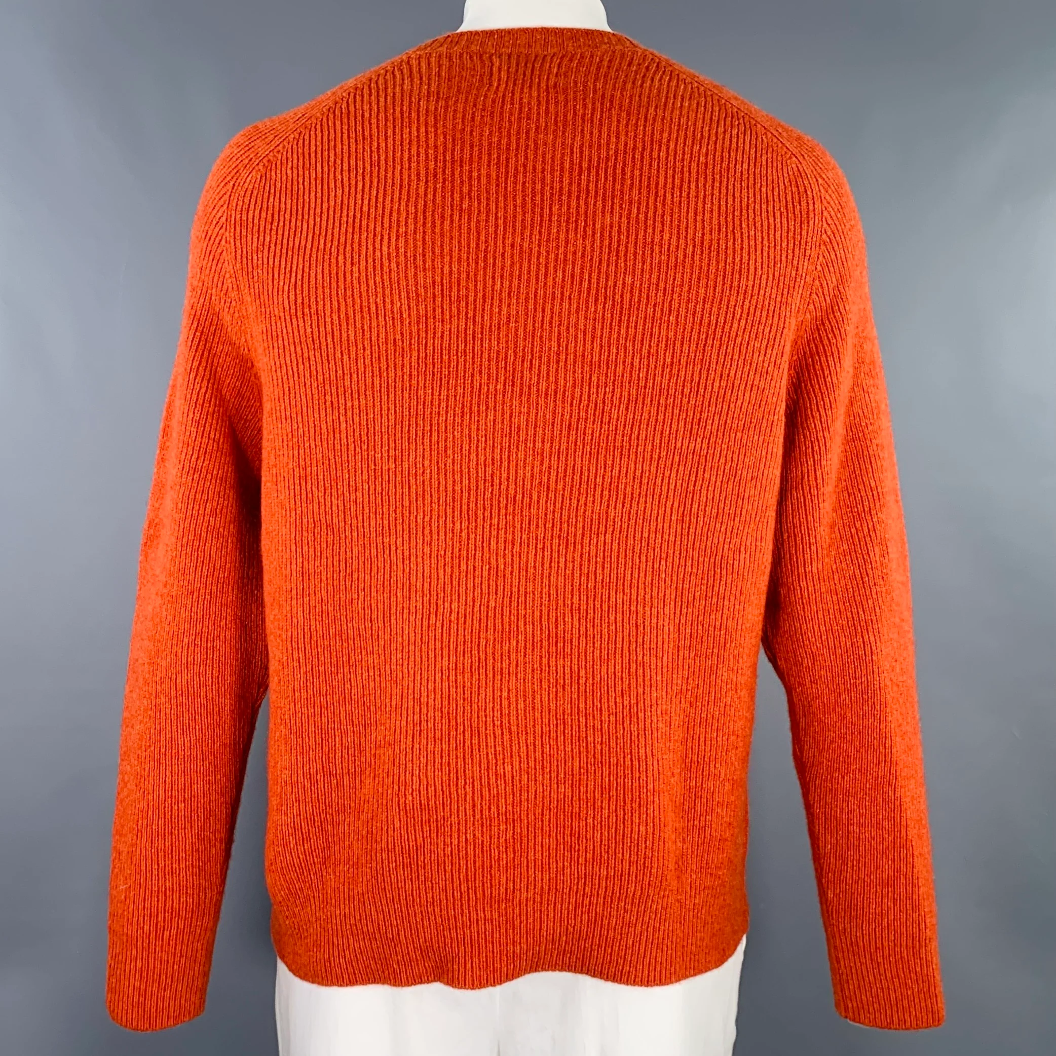 DEVEAUX NEW YORK Size XL Orange Ribbed Knit Cashmere Crew Neck Sweater - Image 3