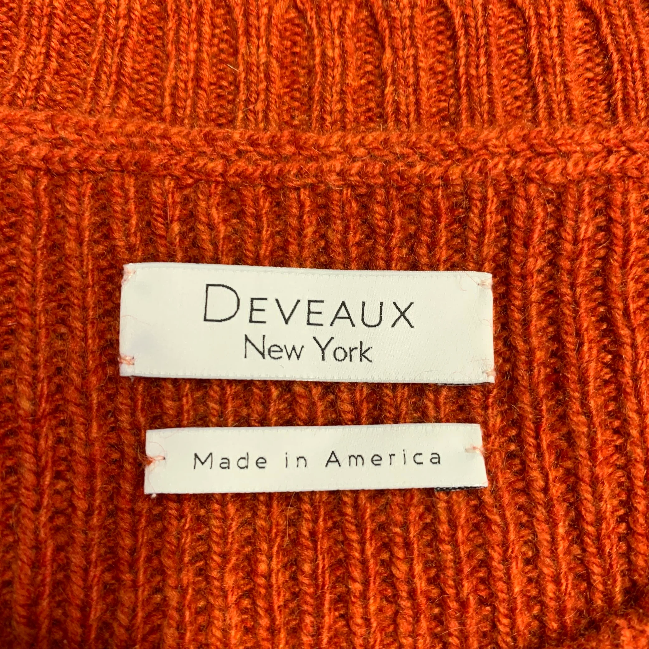 DEVEAUX NEW YORK Size XL Orange Ribbed Knit Cashmere Crew Neck Sweater - Image 4