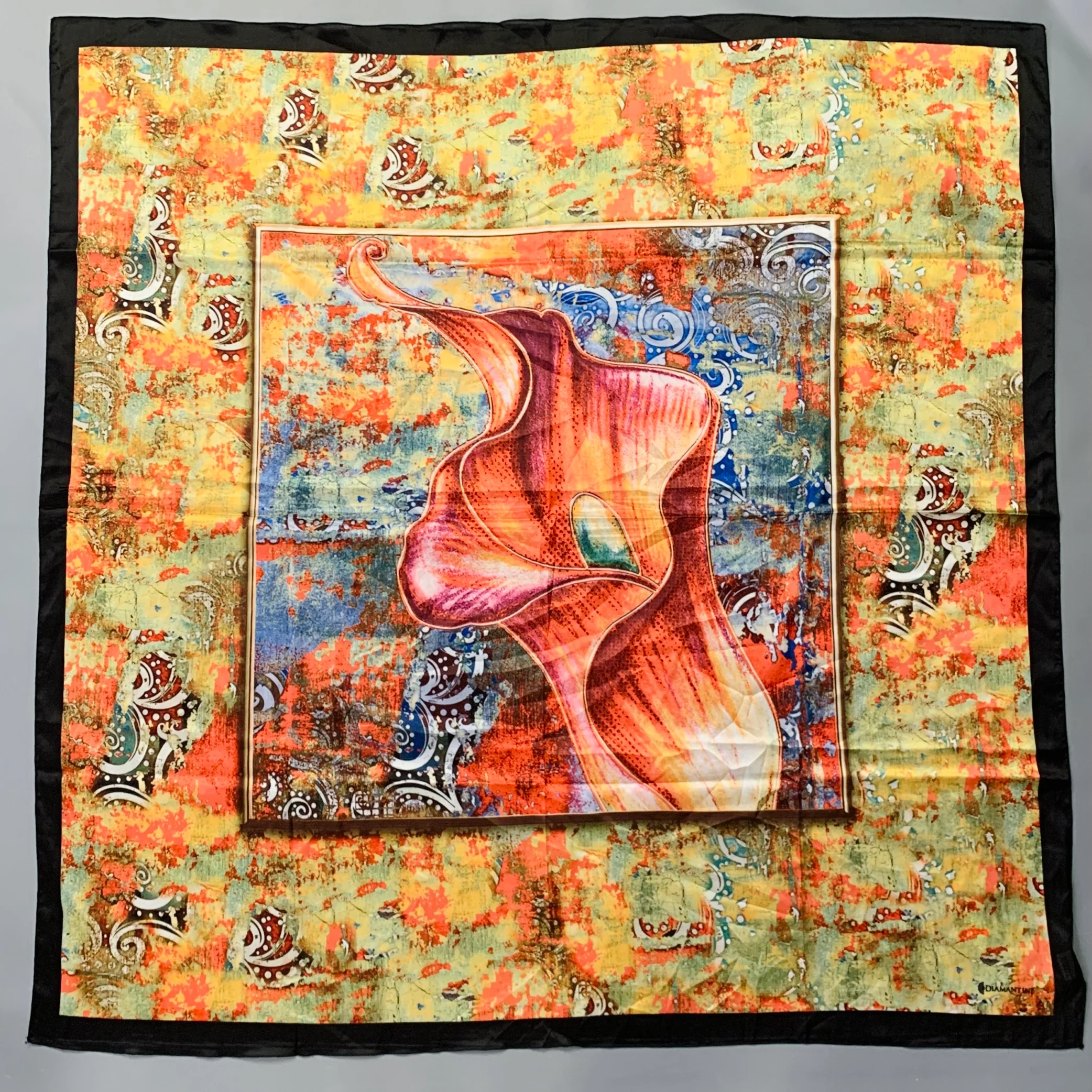 DIAMANTINE Multi Color Abstract Silk Calla Lily Scarf