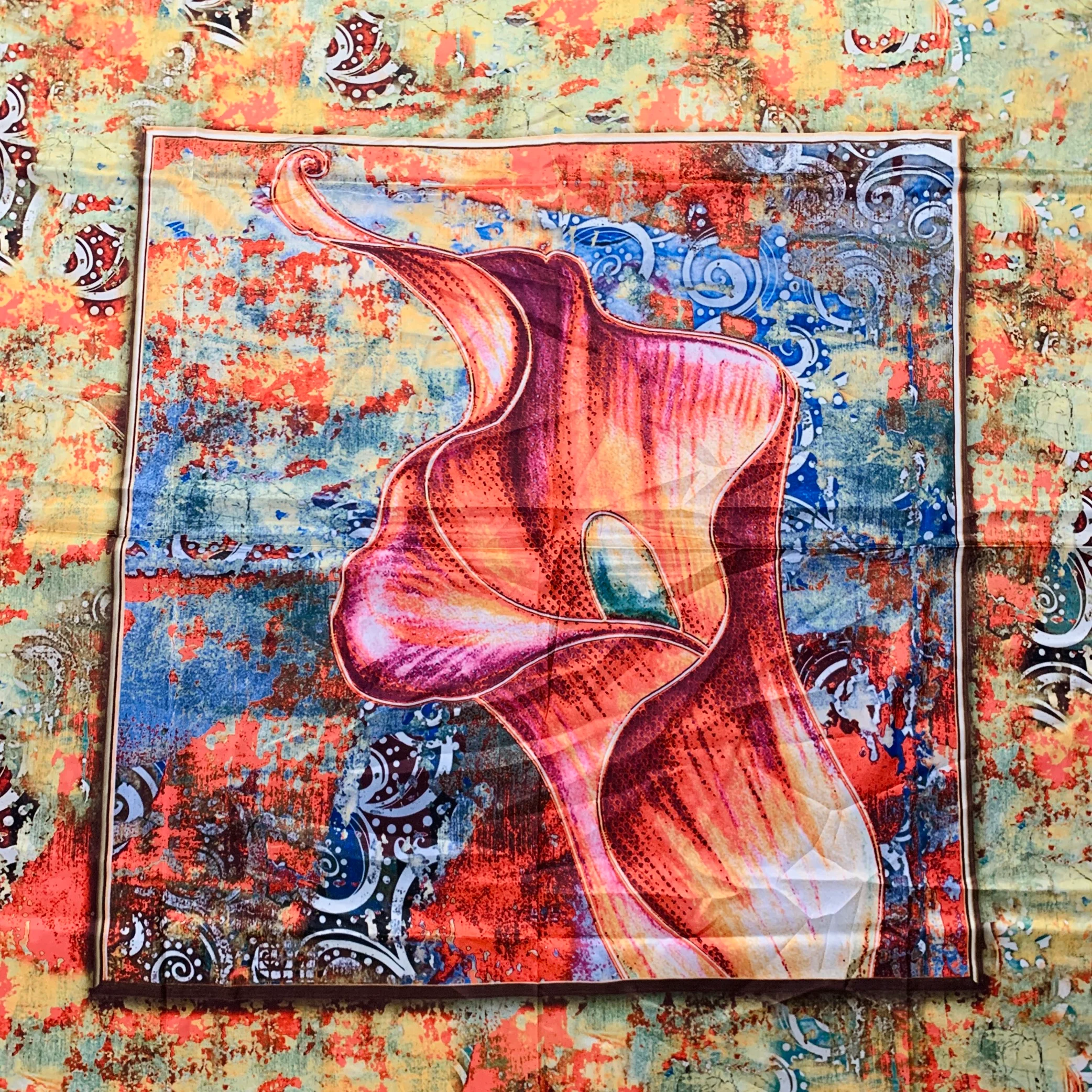 DIAMANTINE Multi Color Abstract Silk Calla Lily Scarf - Image 2