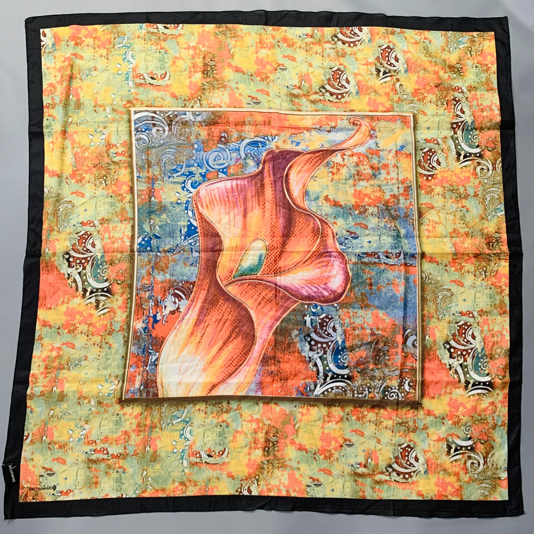 DIAMANTINE Multi Color Abstract Silk Calla Lily Scarf - Image 4