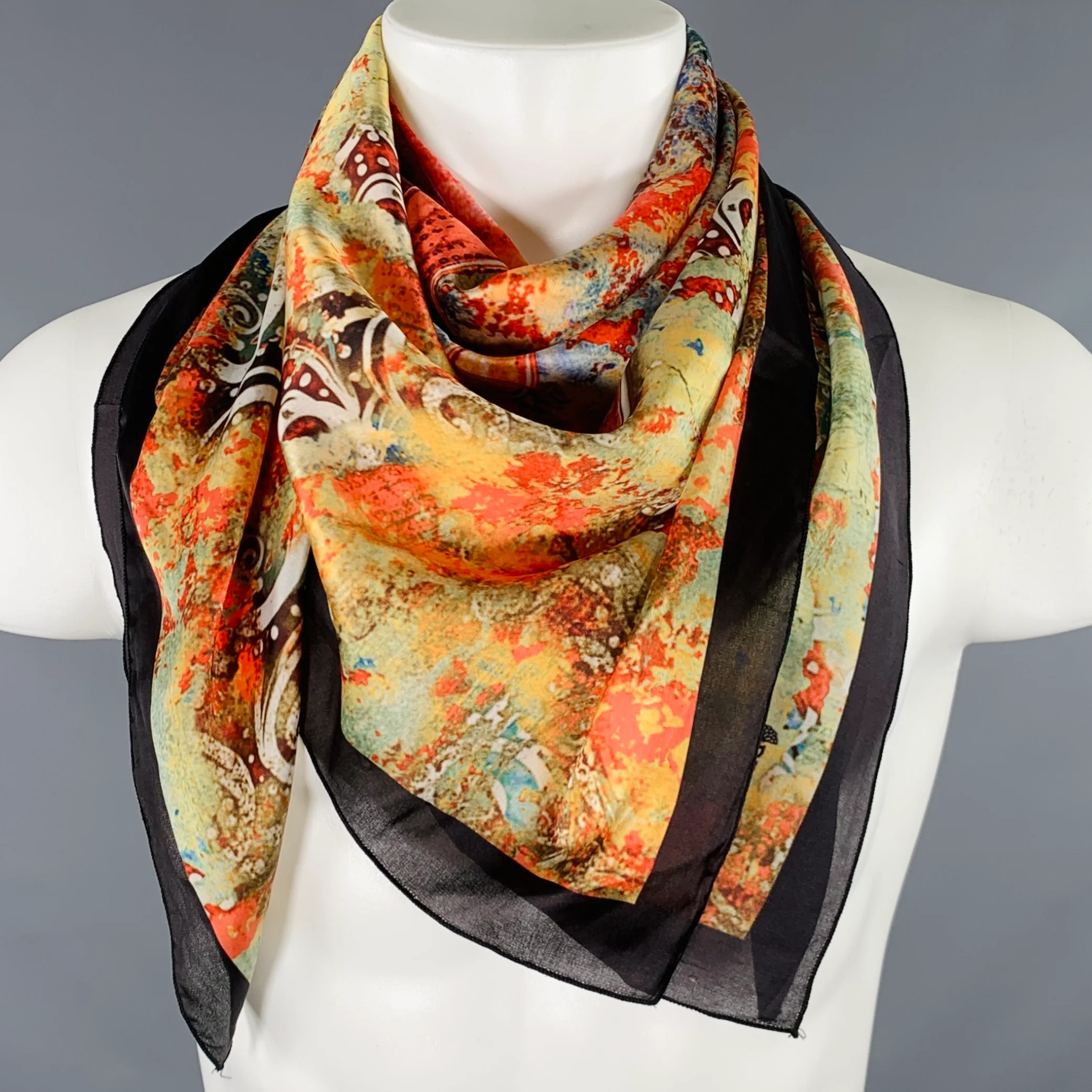DIAMANTINE Multi Color Abstract Silk Calla Lily Scarf - Image 7