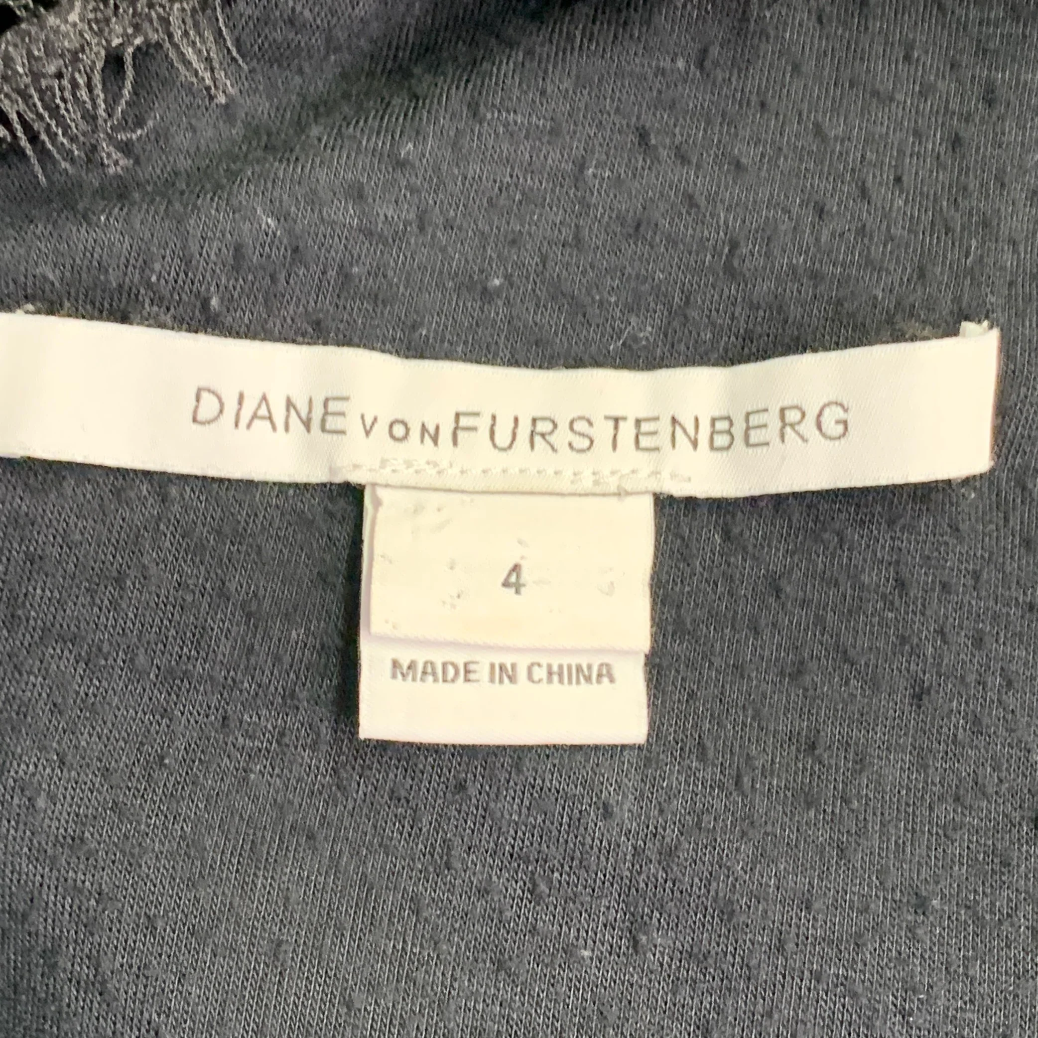 DIANE VON FURSTENBERG Size 4 Zarita Black Rayon Blend Lace Scoop Neck 3/4 Sleeves Dress - Image 6