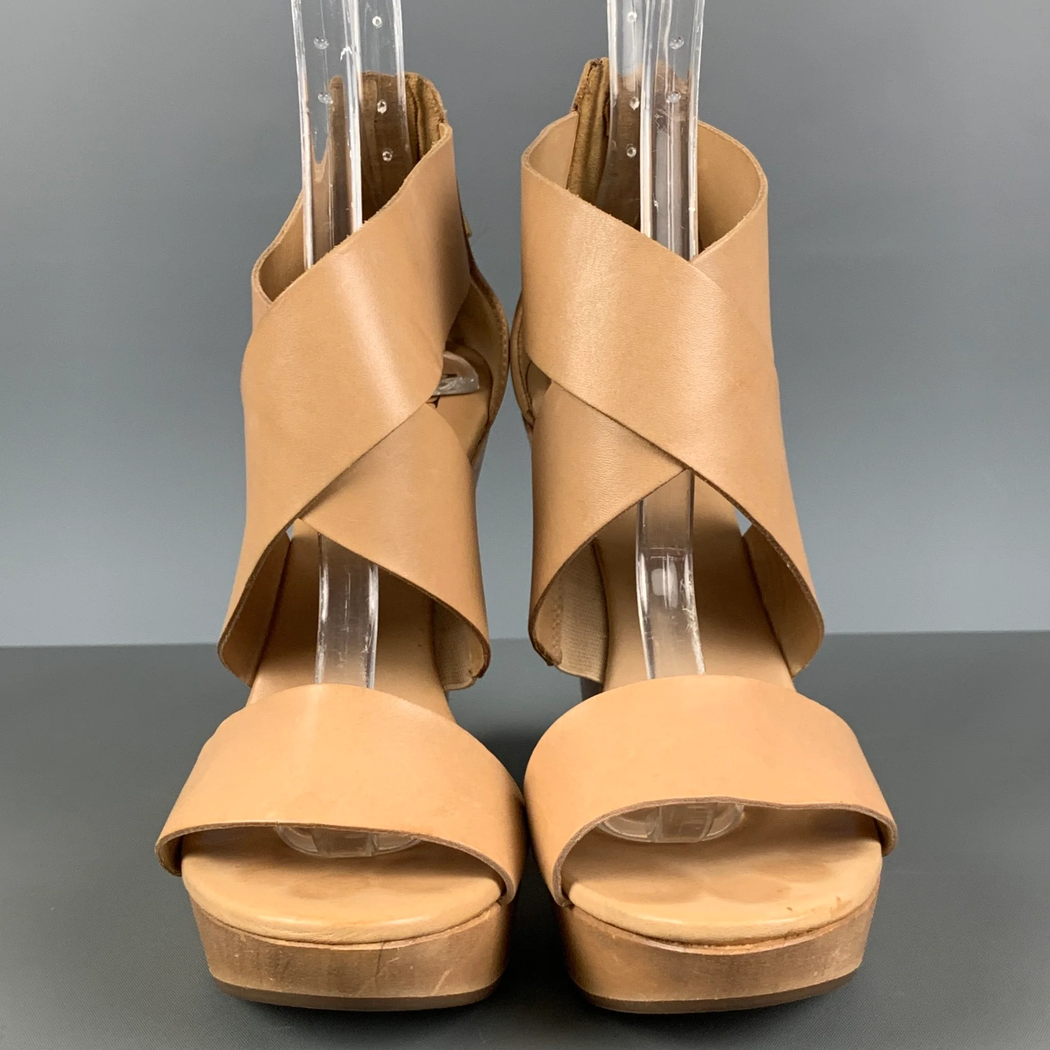 DIANE VON FURSTENBERG Size 6.5 Beige Leather Platform Sandals - Image 4