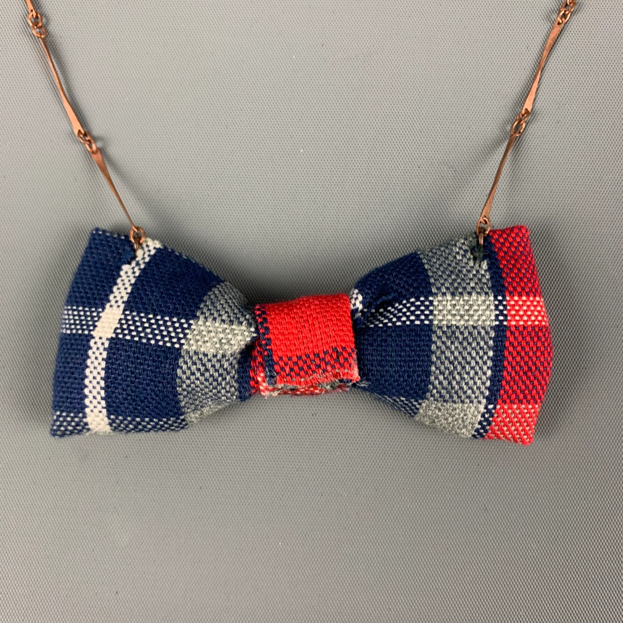 DIEGO GOMEZ Red Navy Plaid Necklace - Image 3