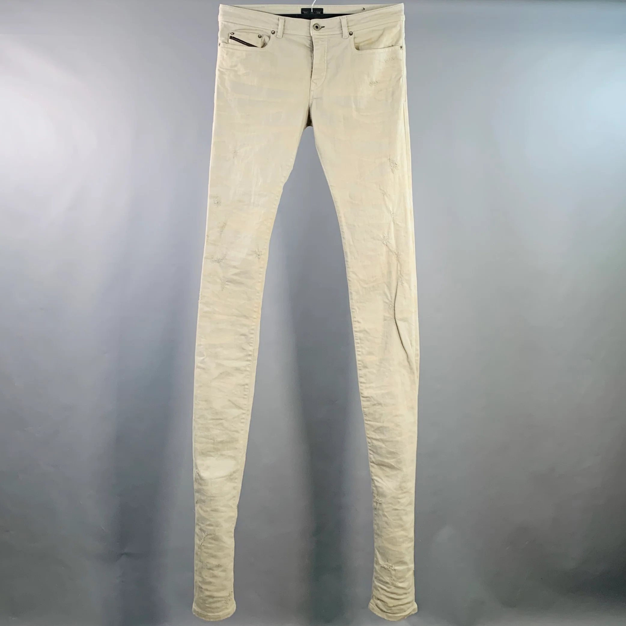 DIESEL BLACK GOLD Size 33 Grey Distressed Cotton Blend Stacked Jeans