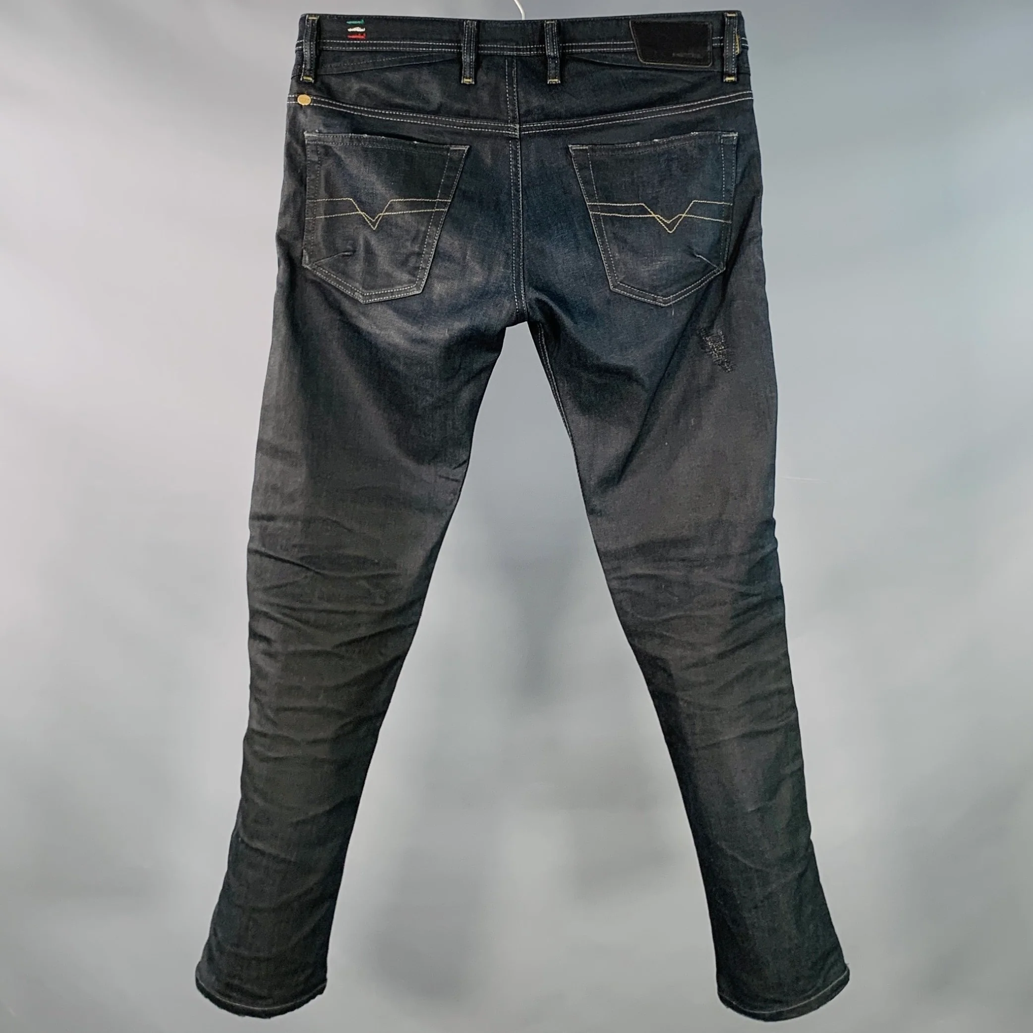 DIESEL Limited Edition Size 30 Shioner Indigo Cotton Blend Twill Sequined Distressed Skinny Jeans - Image 2