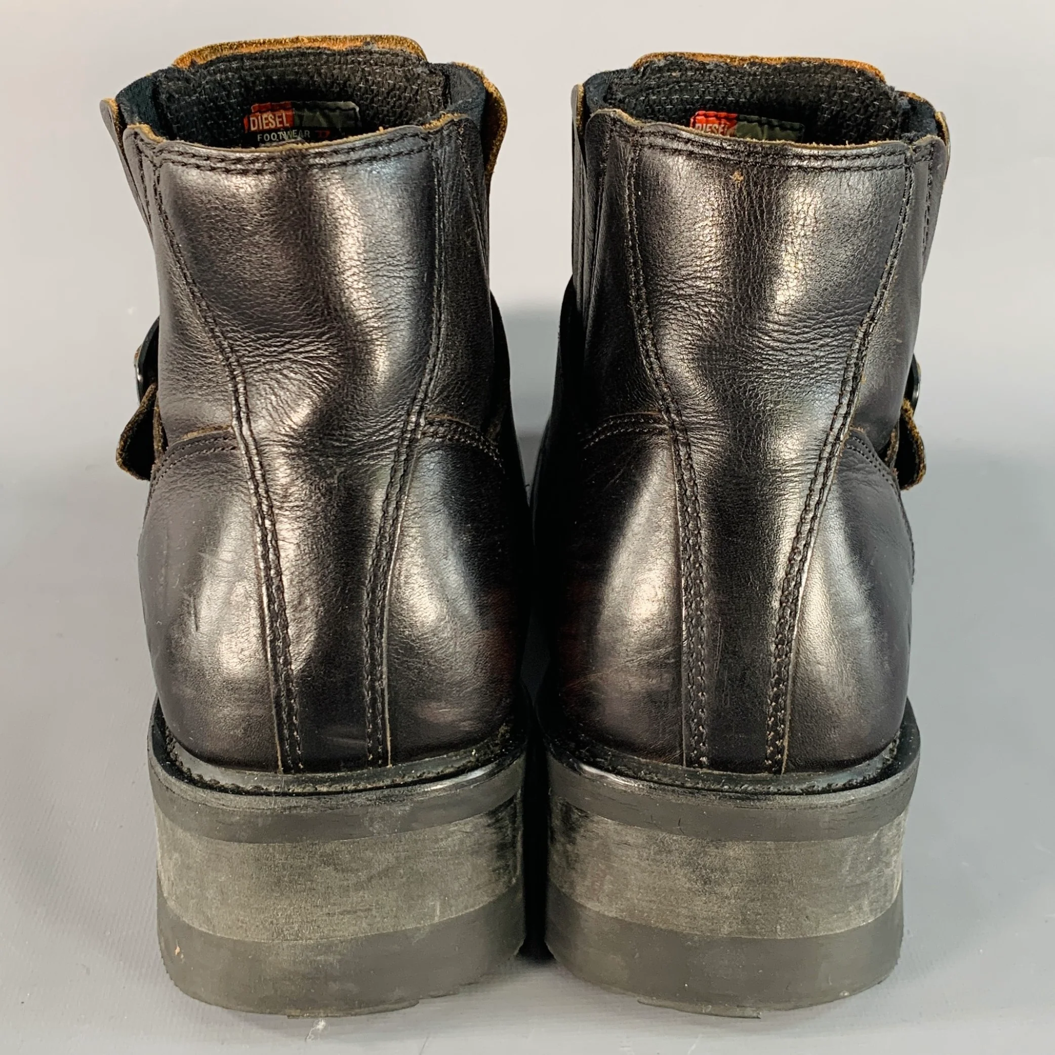 DIESEL Size 10.5 Brando Brown Leather Buckle Square Toe Boots - Image 3