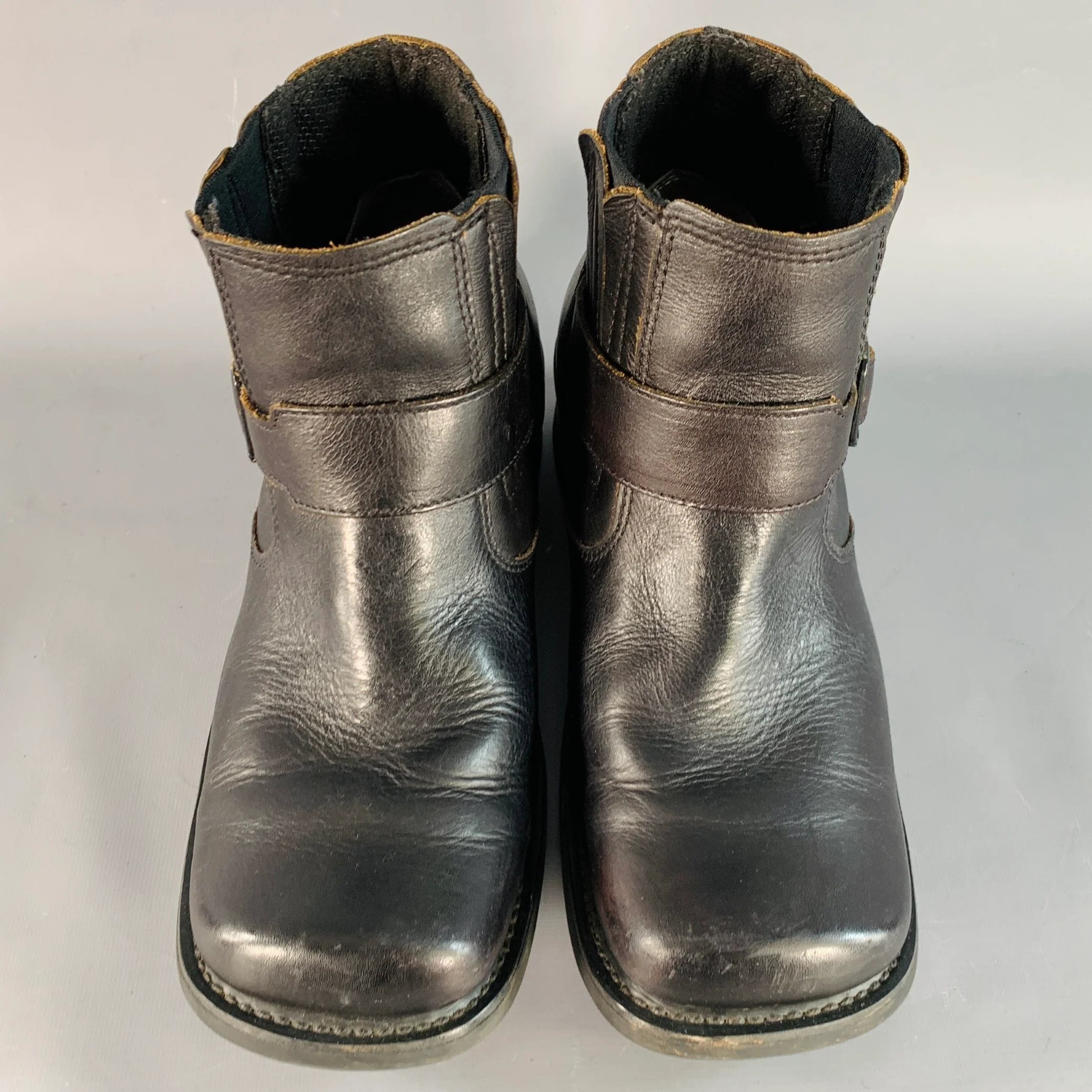 DIESEL Size 10.5 Brando Brown Leather Buckle Square Toe Boots - Image 4