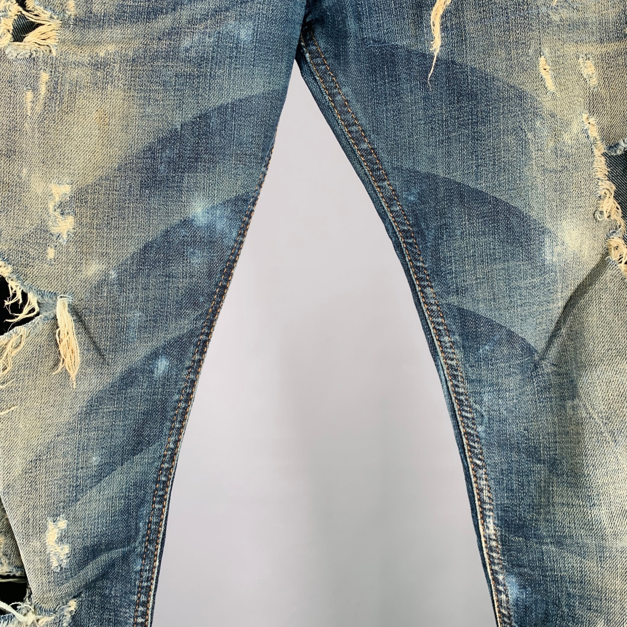 DIESEL Size 26 Tepphar Blue Cotton Blend Tapered Slim Distressed Jeans - Image 6