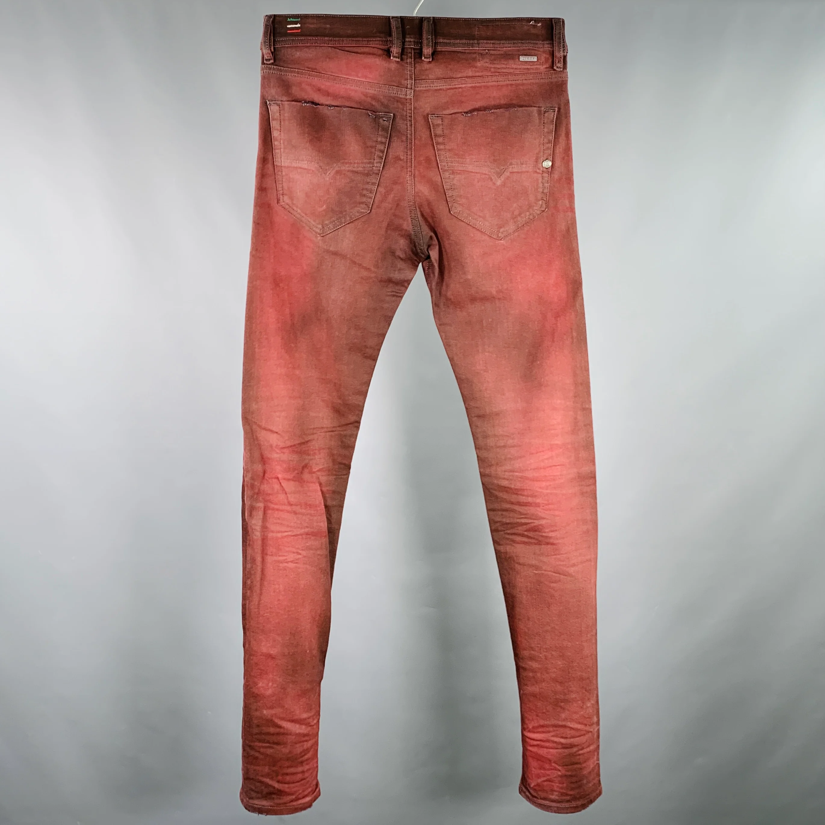 DIESEL Size 27 Tepphar Red Cotton Blend Carrot Tapered Slim Distressed Jeans - Image 3