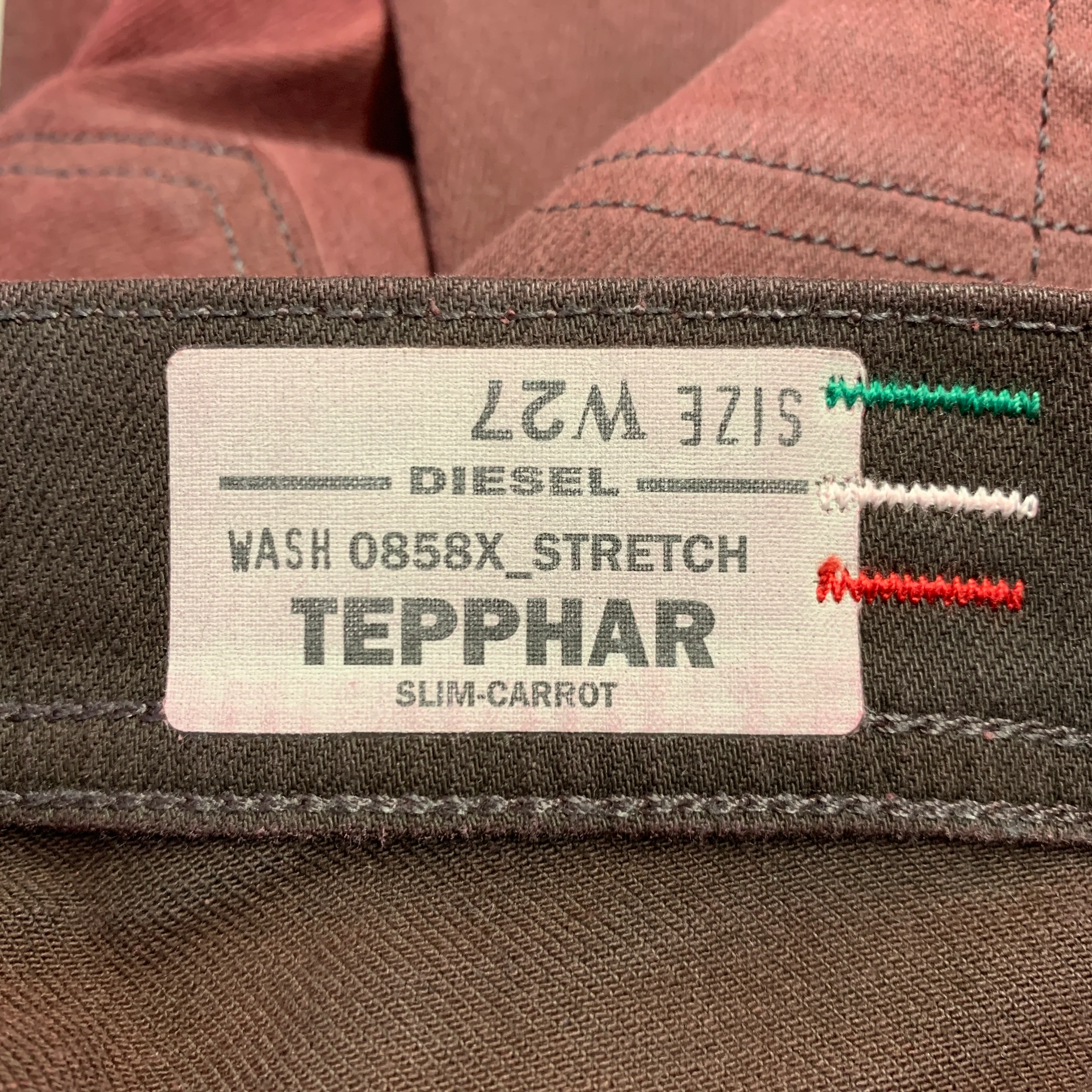 DIESEL Size 27 Tepphar Red Cotton Blend Carrot Tapered Slim Distressed Jeans - Image 6
