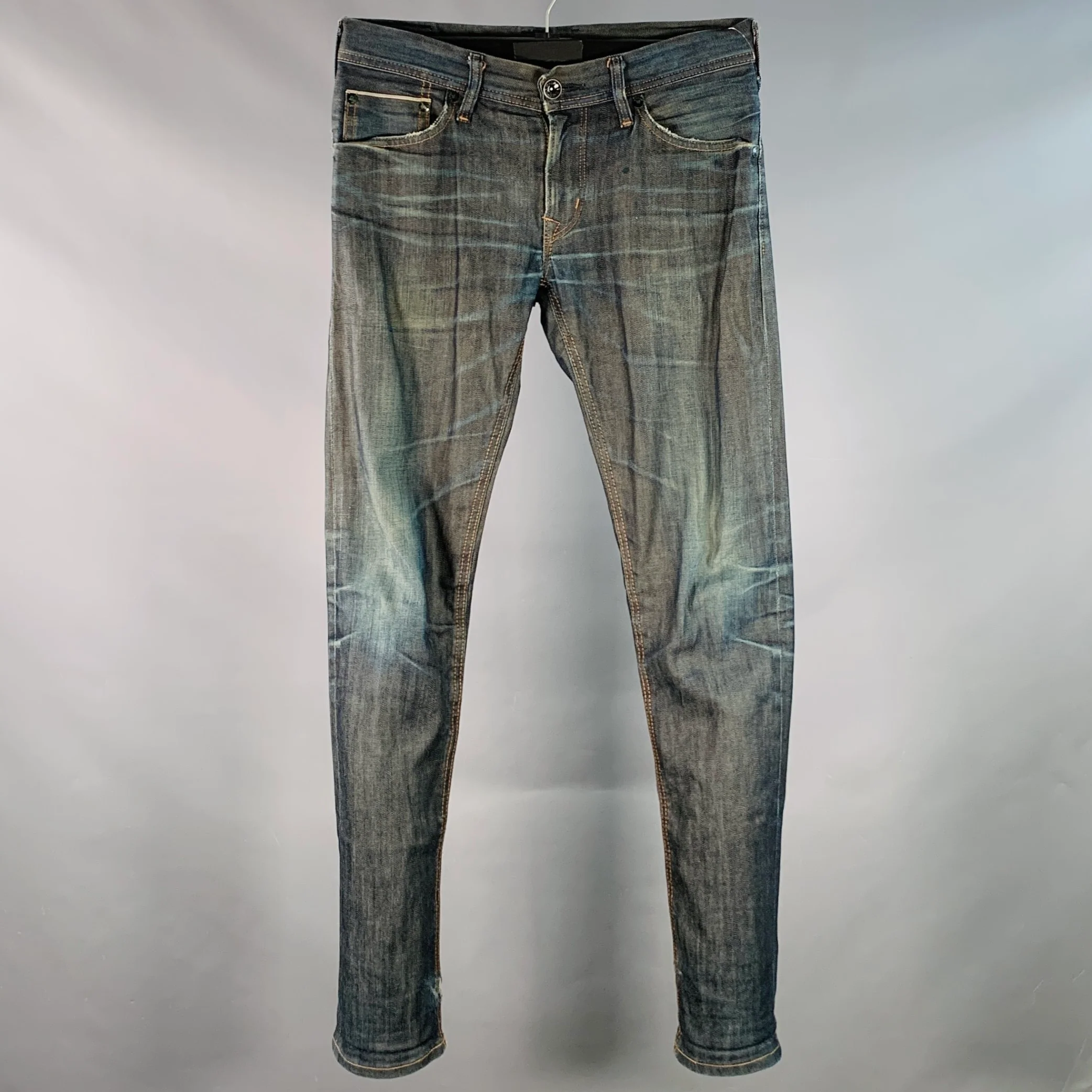 DIESEL Size 30 Blue Distressed Cotton Blend Zip Fly Jeans