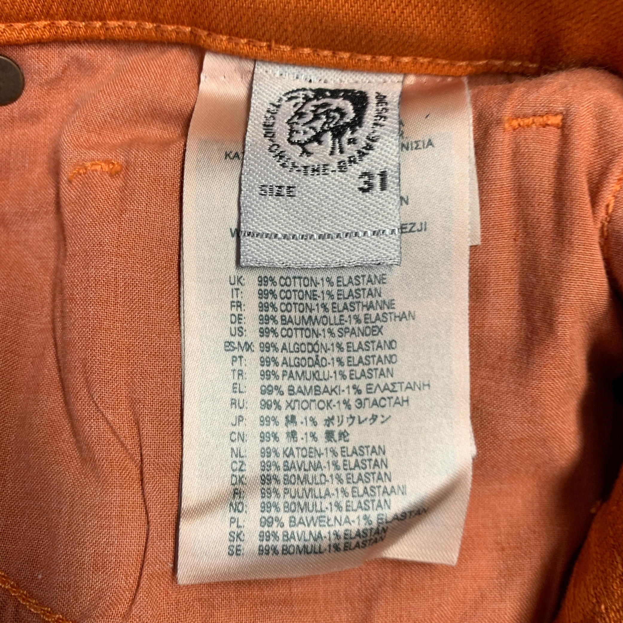 DIESEL Size 31 D-Strukt Orange Cotton Blend Slim 5 Pocket Jeans - Image 7