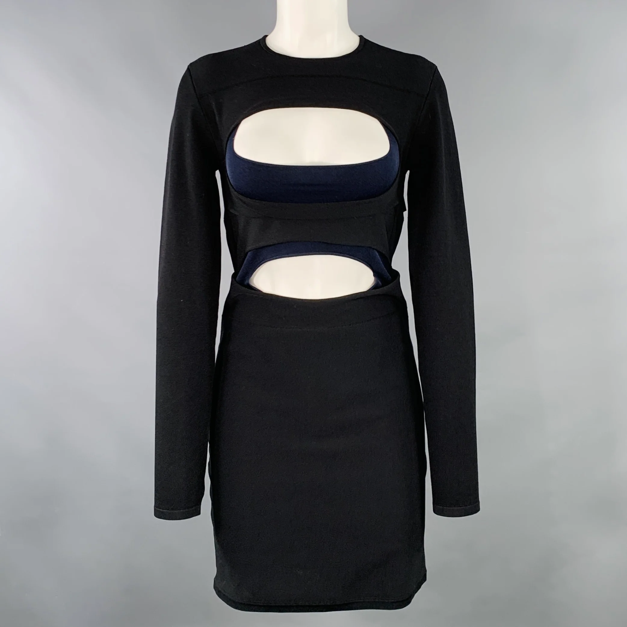 DION LEE Size 6 Black Navy Viscose Blend Cut Out Long Sleeve Mini Dress