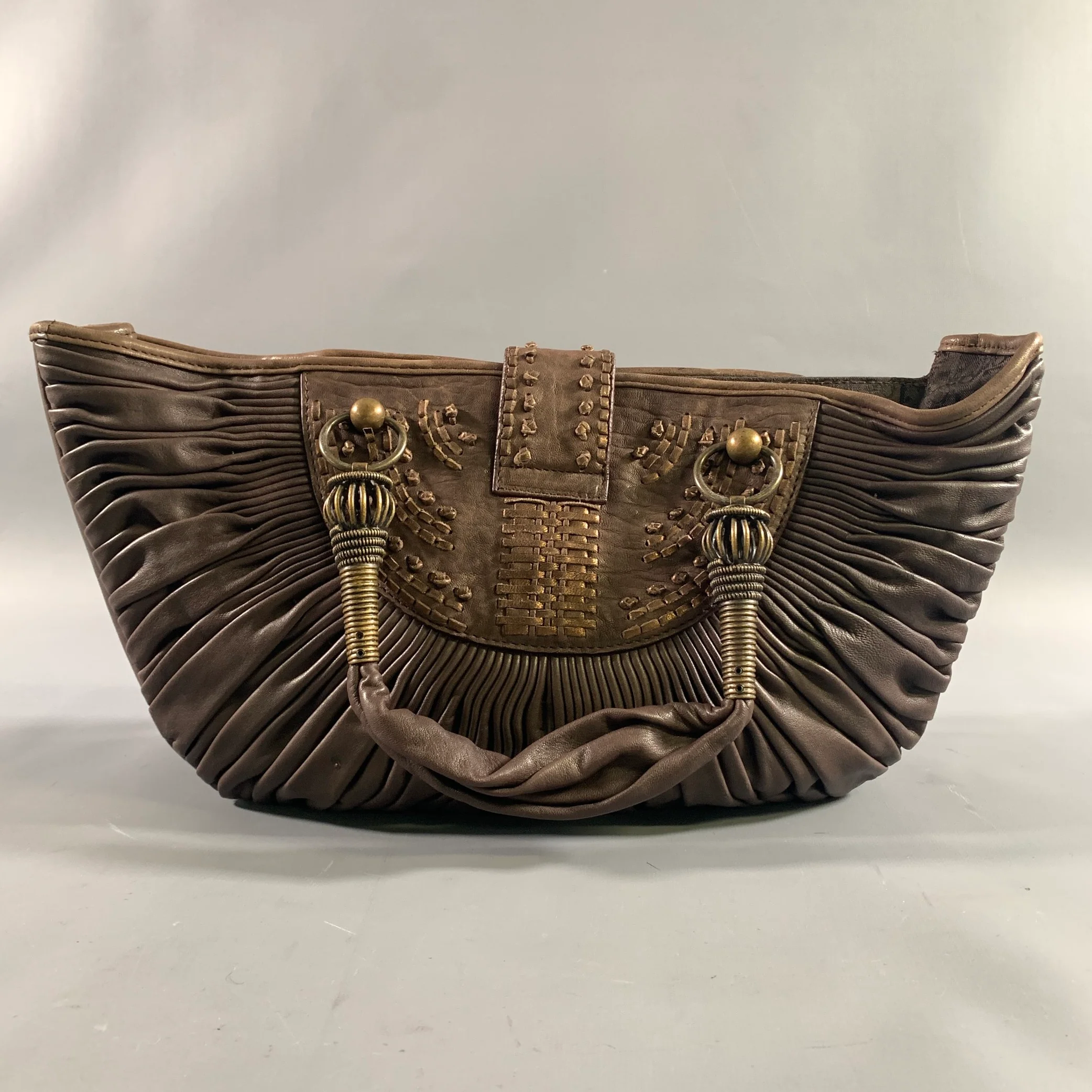 DIOR Brown Yellow Pleated Lambskin Leather Bags - Image 4
