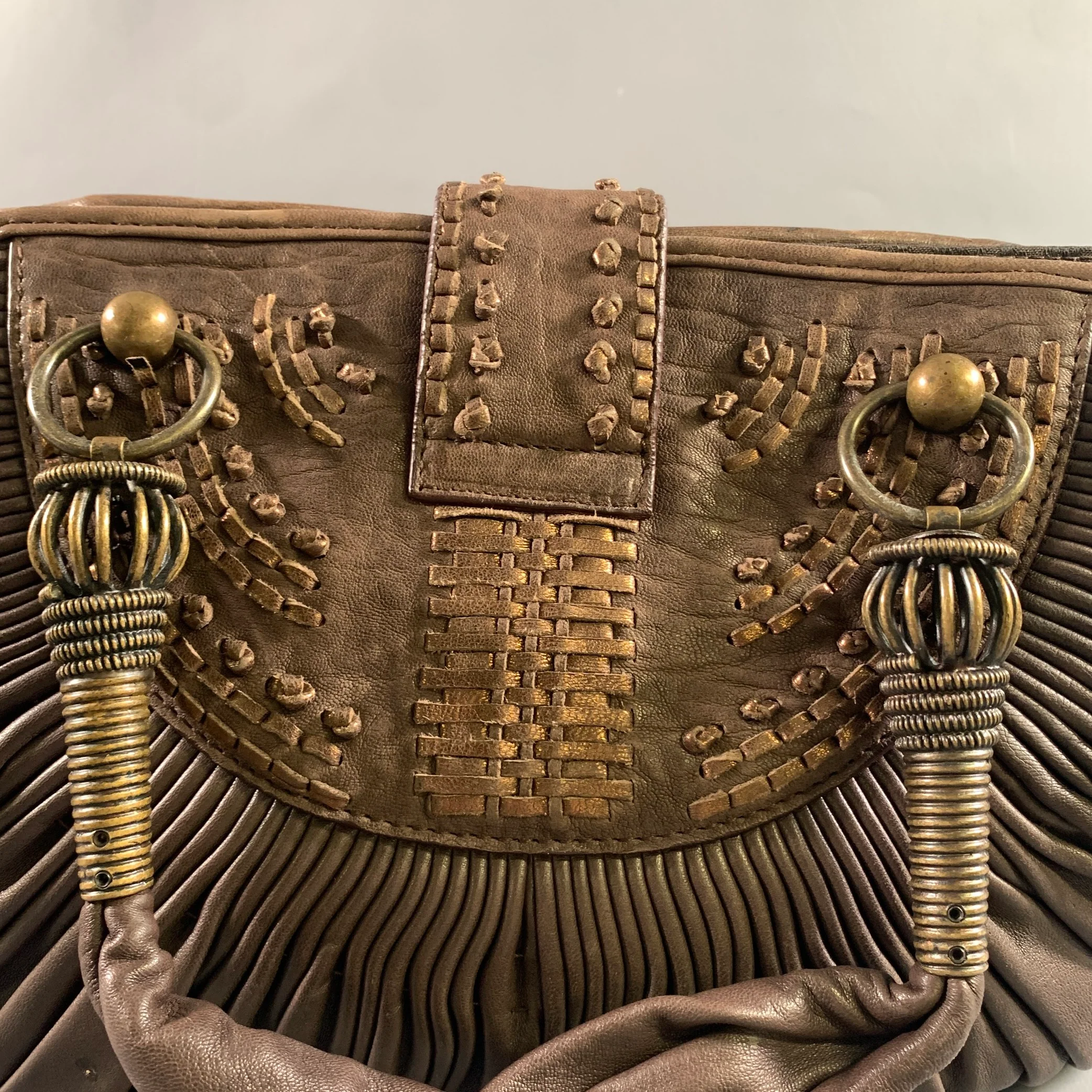 DIOR Brown Yellow Pleated Lambskin Leather Bags - Image 5