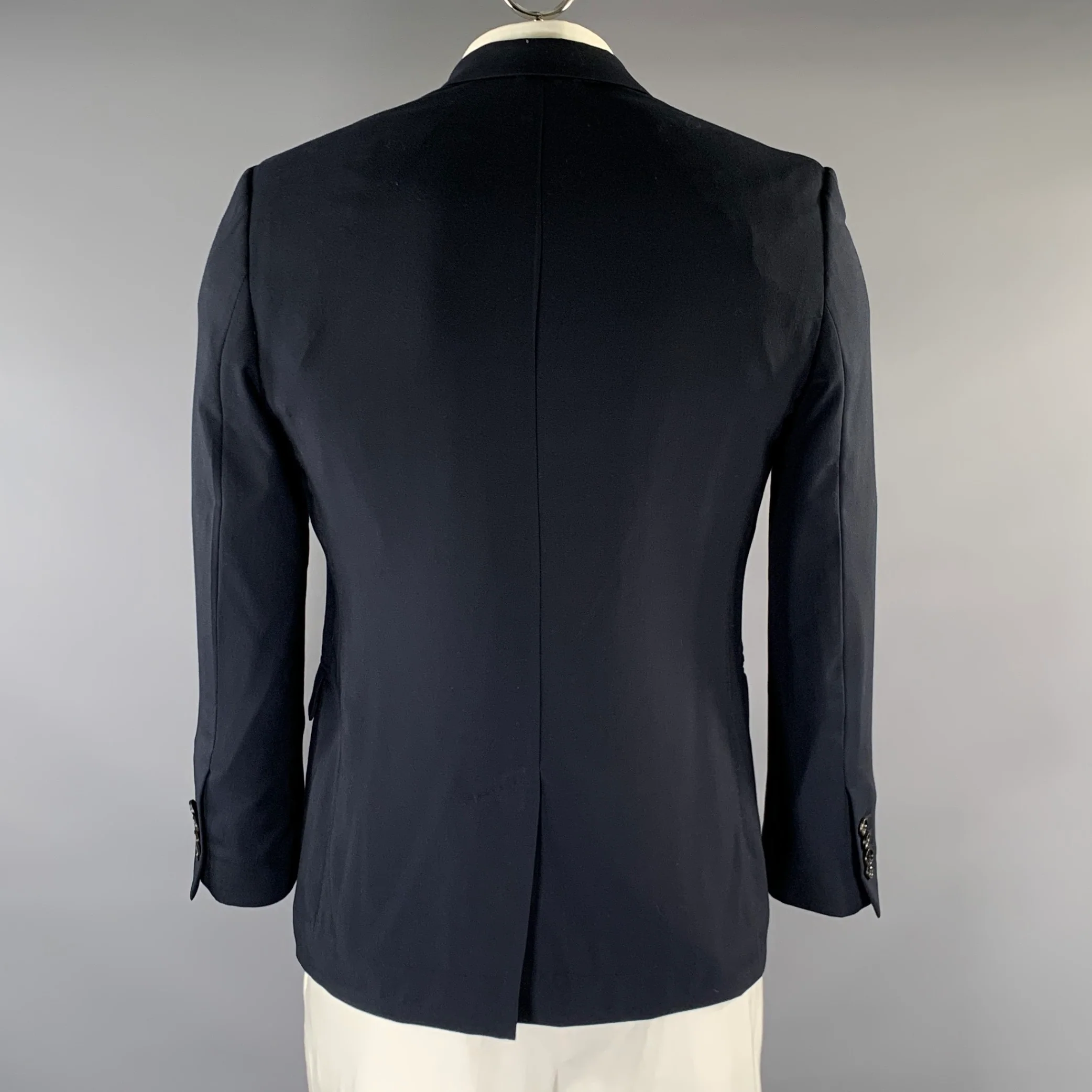 DIOR Chest Size 42 Navy Solid Cashmere Notch Lapel Sport Coat - Image 3
