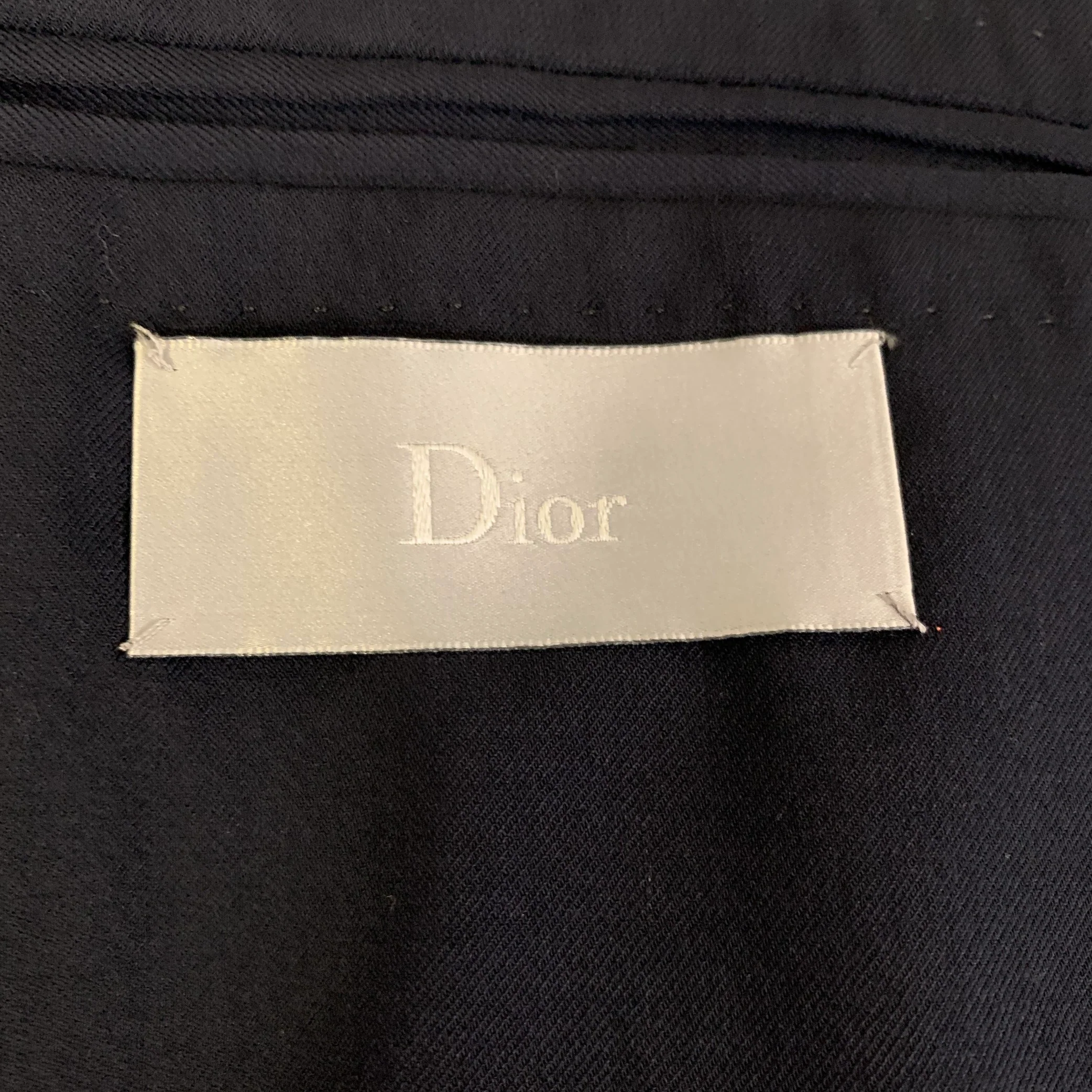 DIOR Chest Size 42 Navy Solid Cashmere Notch Lapel Sport Coat - Image 4