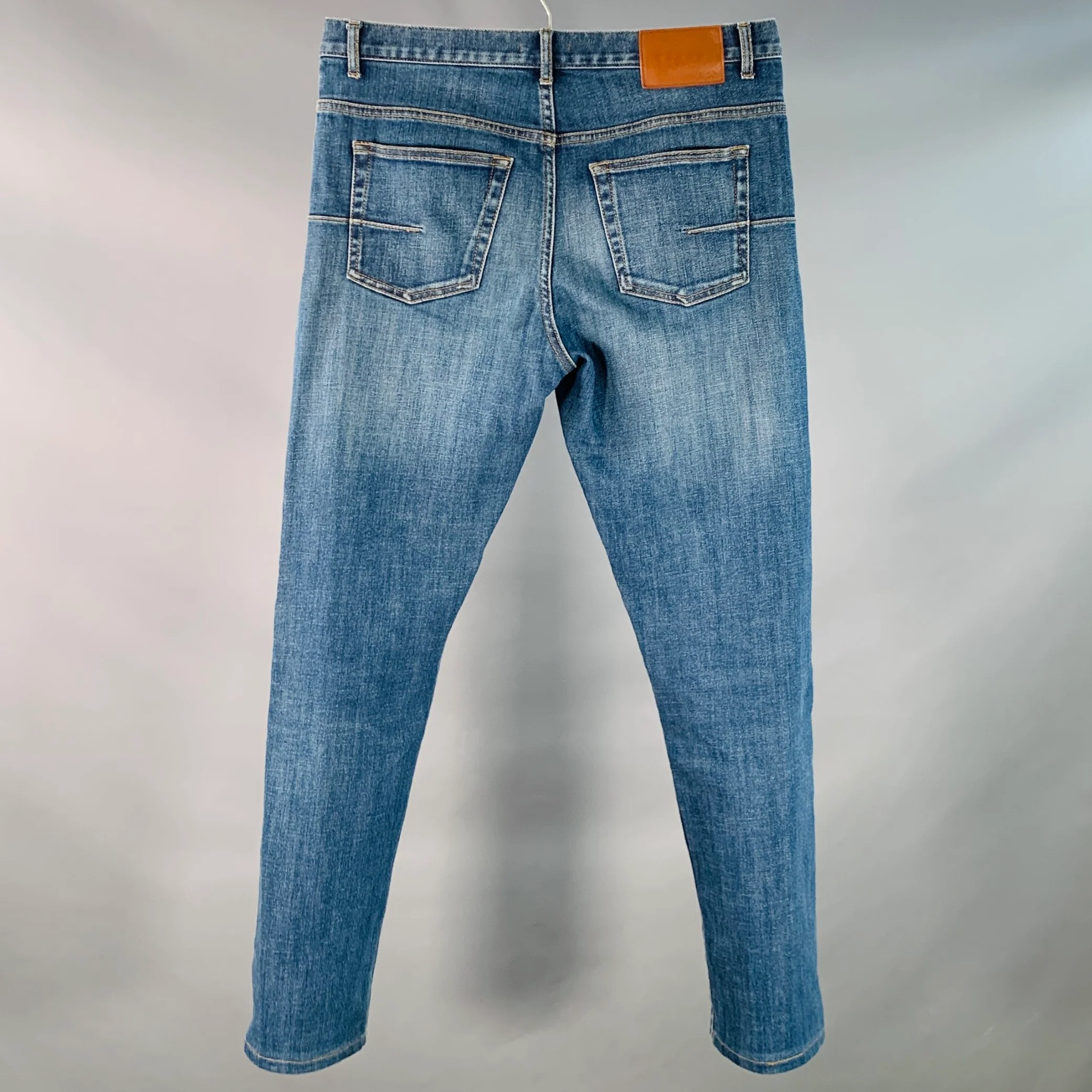 DIOR HOMME Size 30 Blue Contrast Stitch Cotton Blend Twill Slim Straight Jeans - Image 2