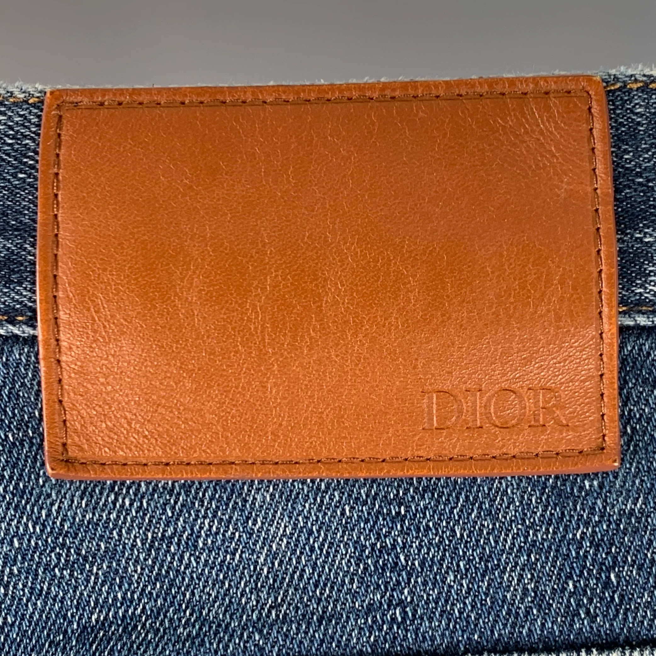 DIOR HOMME Size 30 Blue Contrast Stitch Cotton Blend Twill Slim Straight Jeans - Image 3