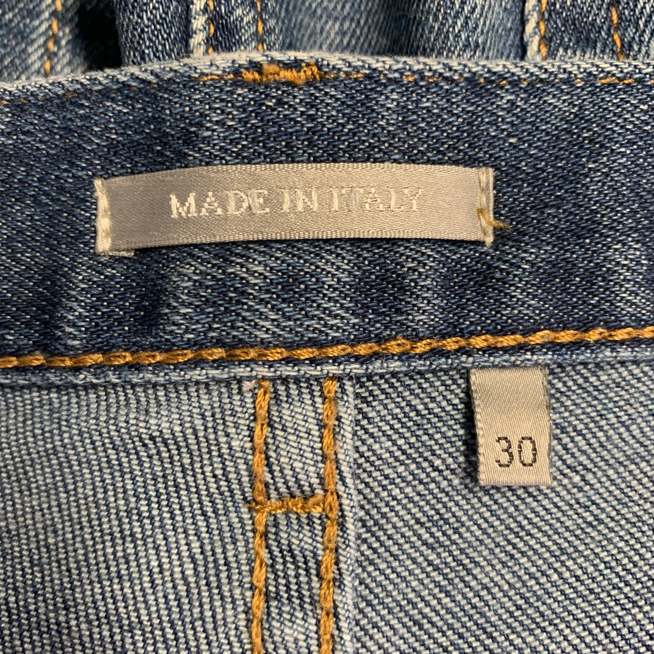 DIOR HOMME Size 30 Blue Contrast Stitch Cotton Blend Twill Slim Straight Jeans - Image 7