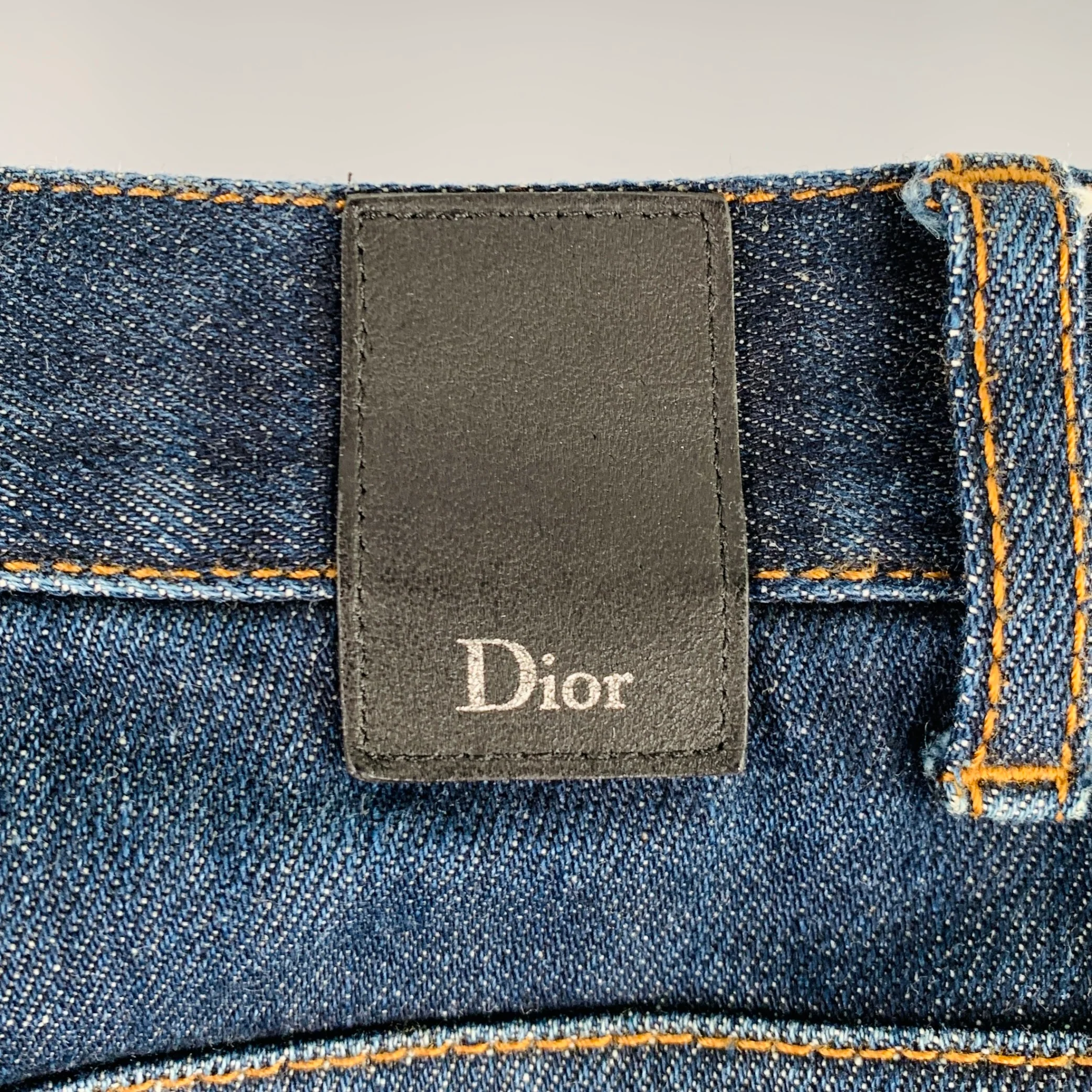 DIOR HOMME Size 31 Blue Washed Cotton Blend Button Fly Jeans - Image 4