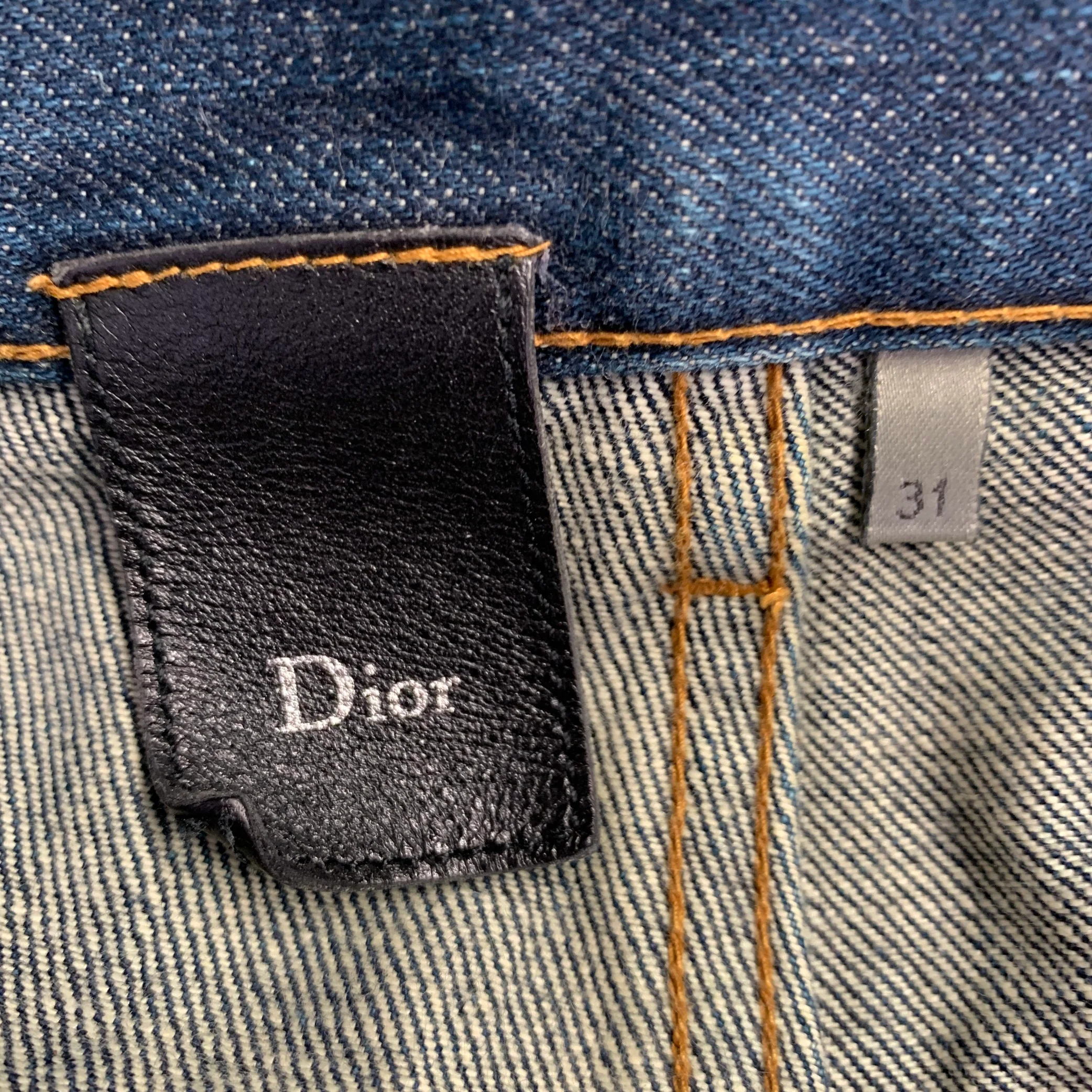 DIOR HOMME Size 31 Blue Washed Cotton Button Fly Jeans - Image 5
