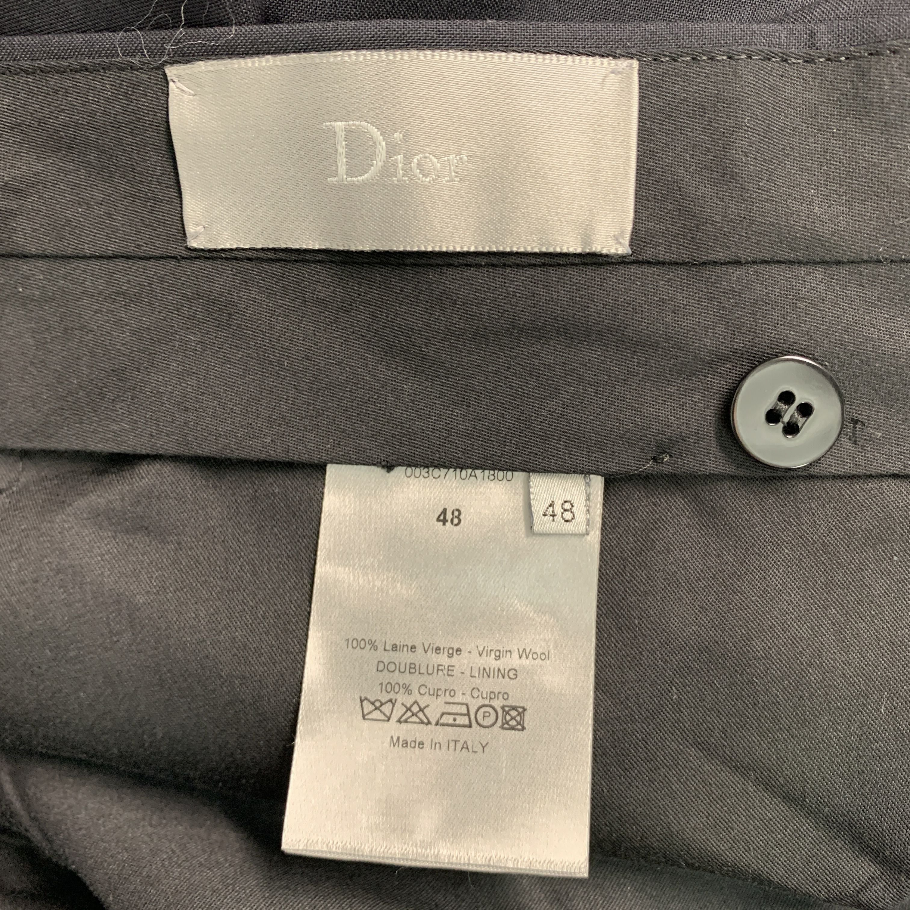 DIOR HOMME Size 38 Black Solid Wool Notch Lapel  Suit - Image 9