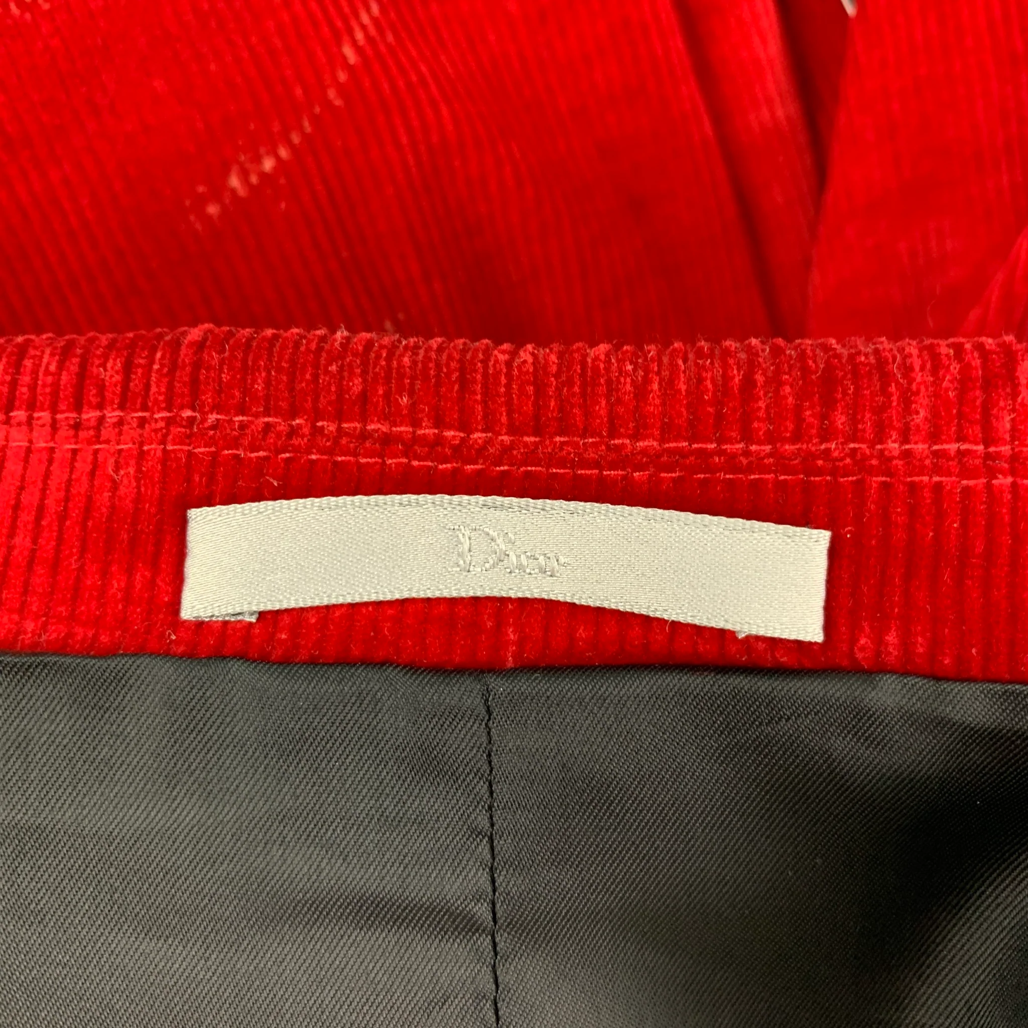 DIOR HOMME Size 44 Red Corduroy Cotton Notch Lapel Sport Coat - Image 8