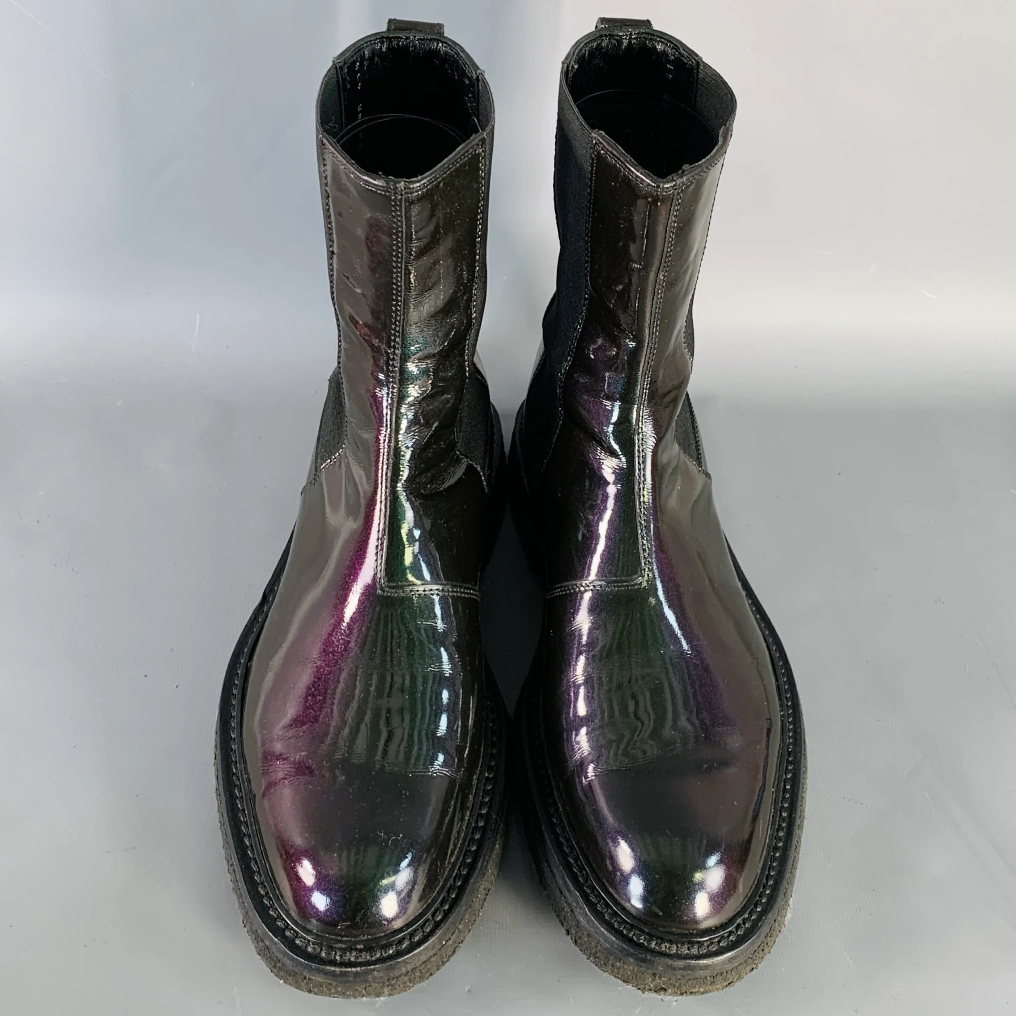 DIOR HOMME Size 8 Black Iridescent Leather Crepe Sole Chelsea Boots - Image 4