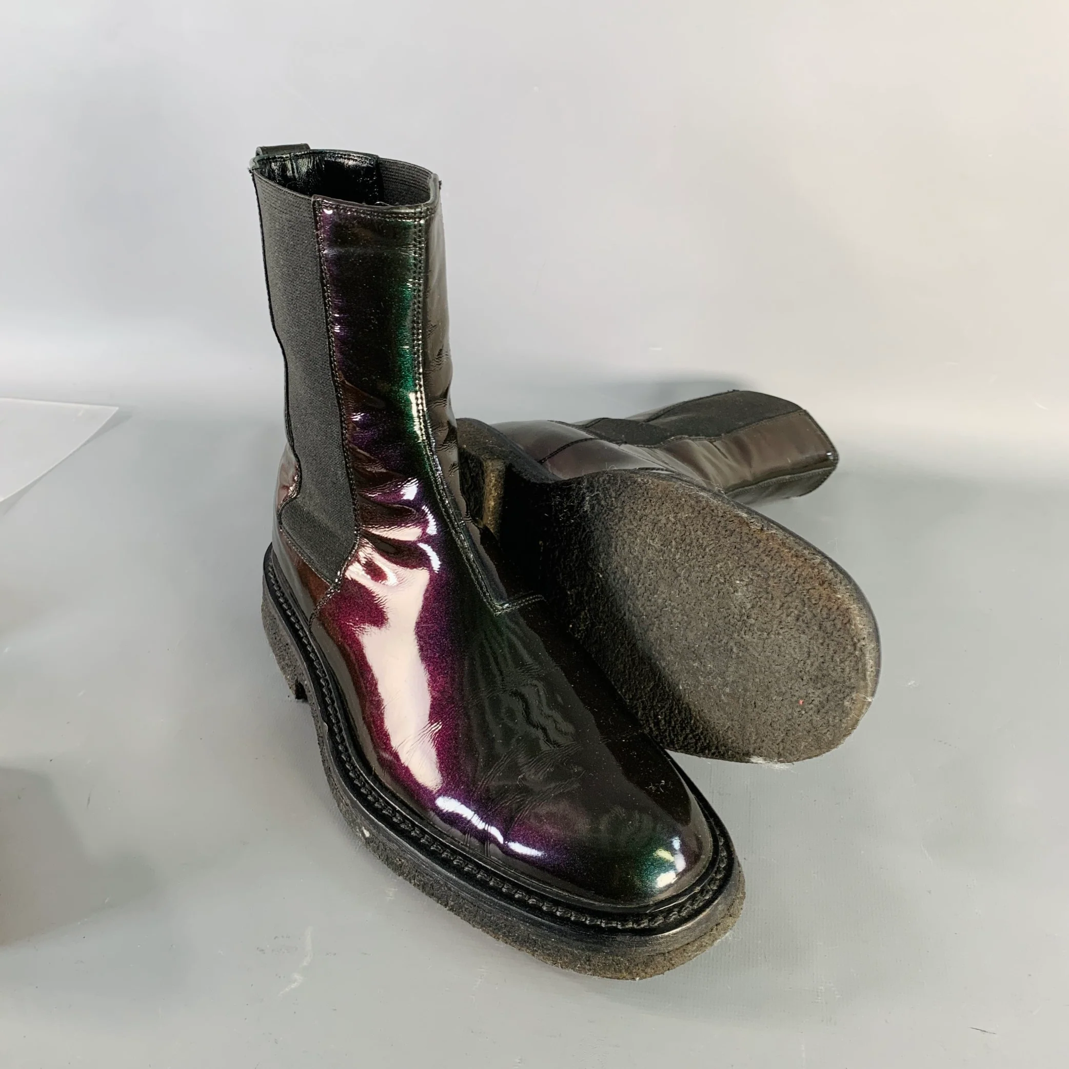 DIOR HOMME Size 8 Black Iridescent Leather Crepe Sole Chelsea Boots - Image 5