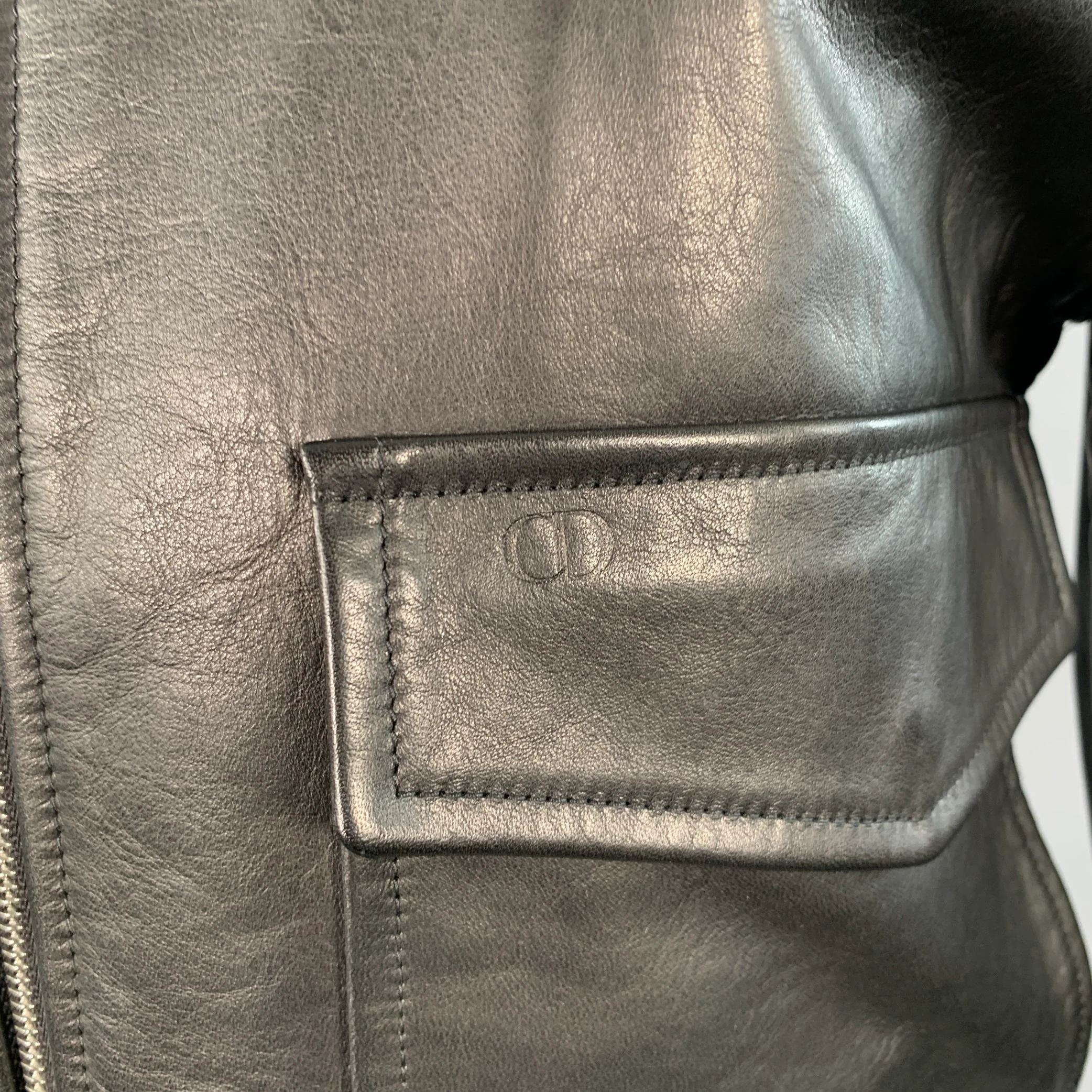 DIOR HOMME Size M Black Leather Two Pockets Bomber Jacket - Image 2