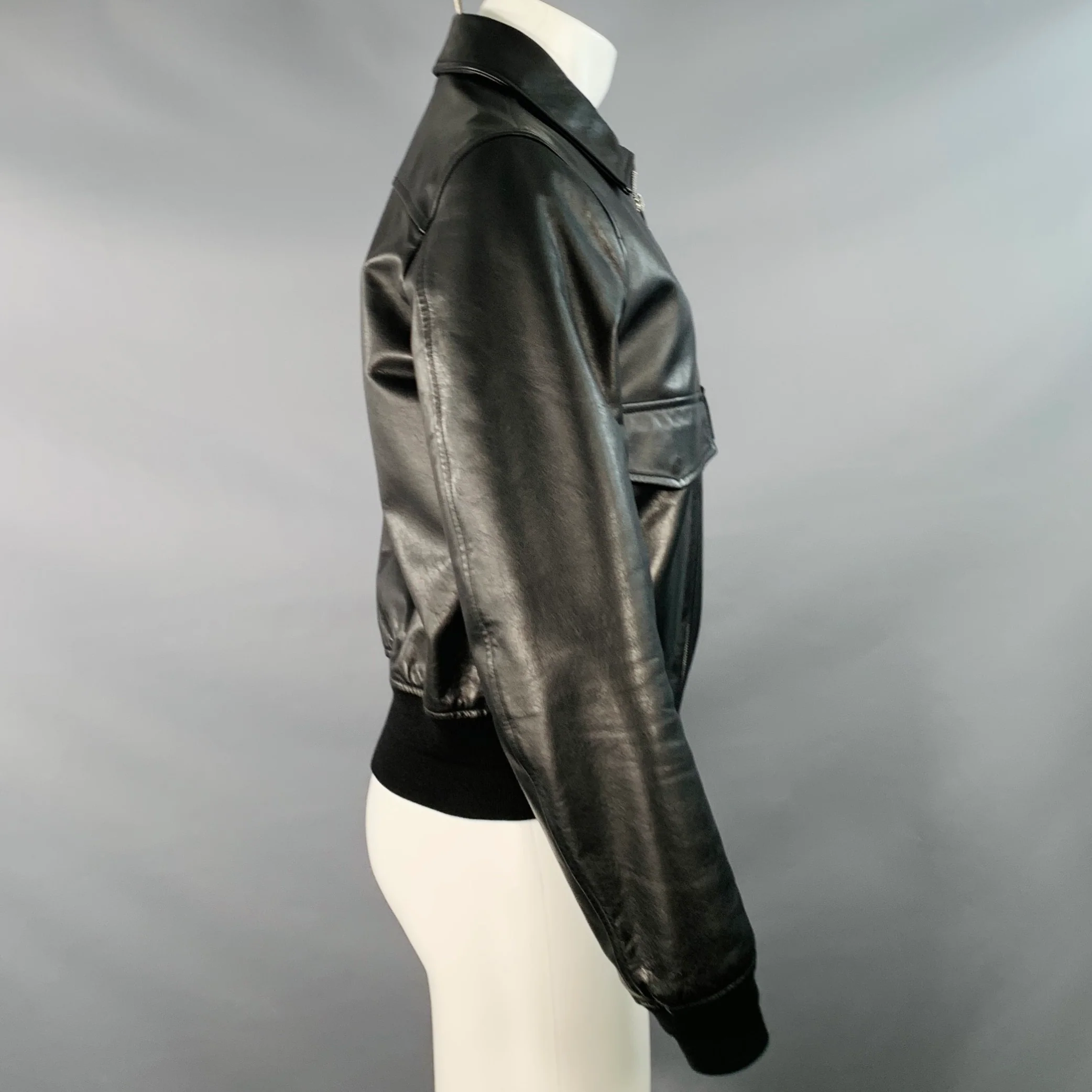 DIOR HOMME Size M Black Leather Two Pockets Bomber Jacket - Image 3
