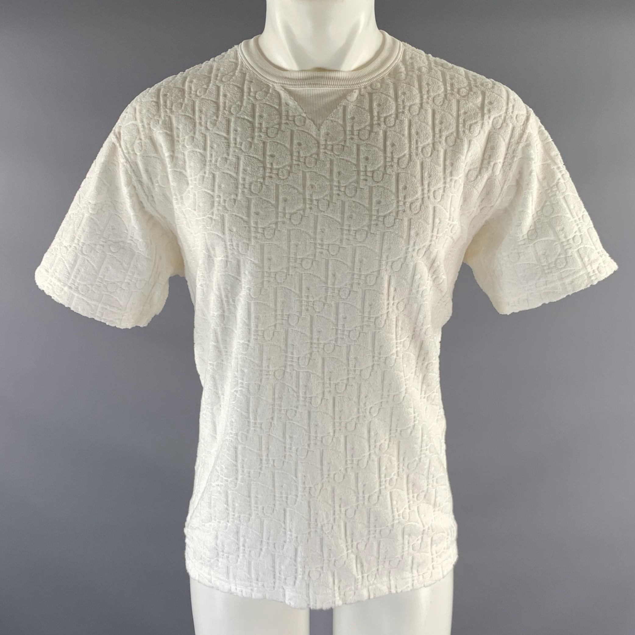DIOR Size M White Logo Cotton Short Sleeve Shirt
