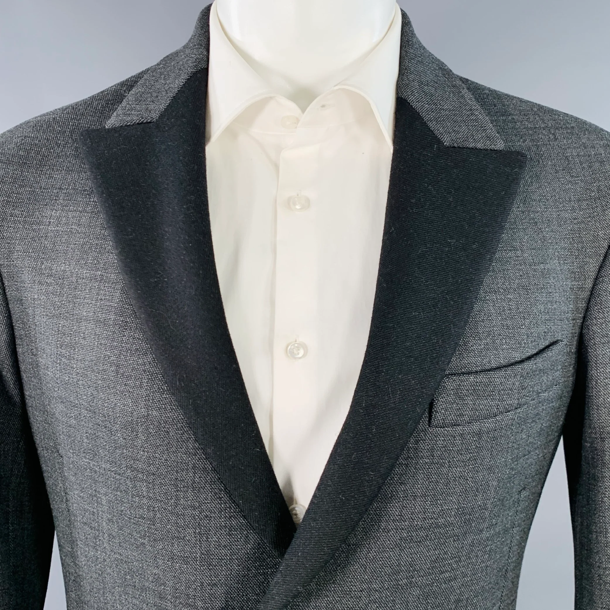DIRK BIKKEMBERGS Size 36 Grey Black Polyester Wool Peak Lapel Sport Coat - Image 2