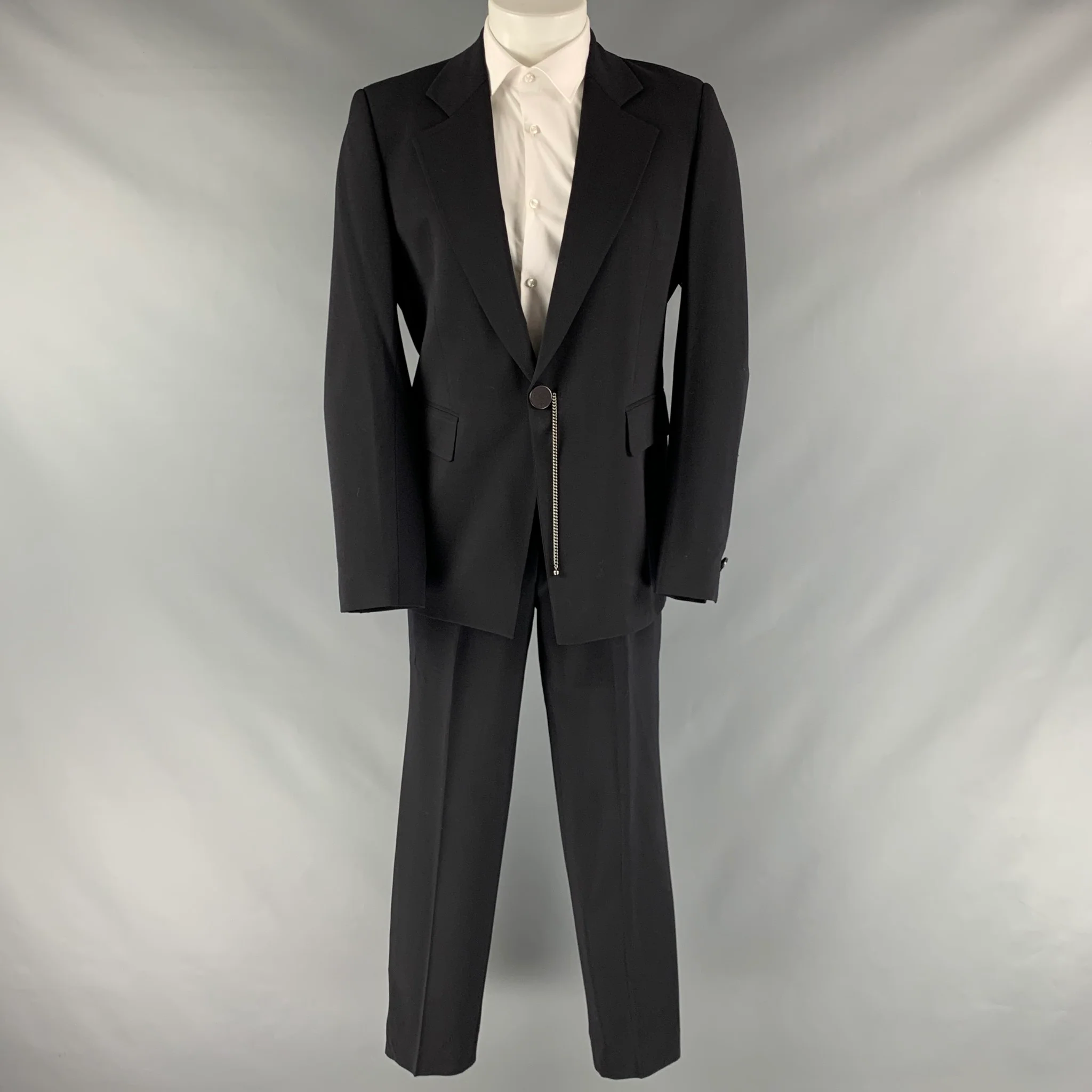 DIRK BIKKEMBERGS Size 40 Black Solid Wool Elastane Notch Lapel Suit - Image 3
