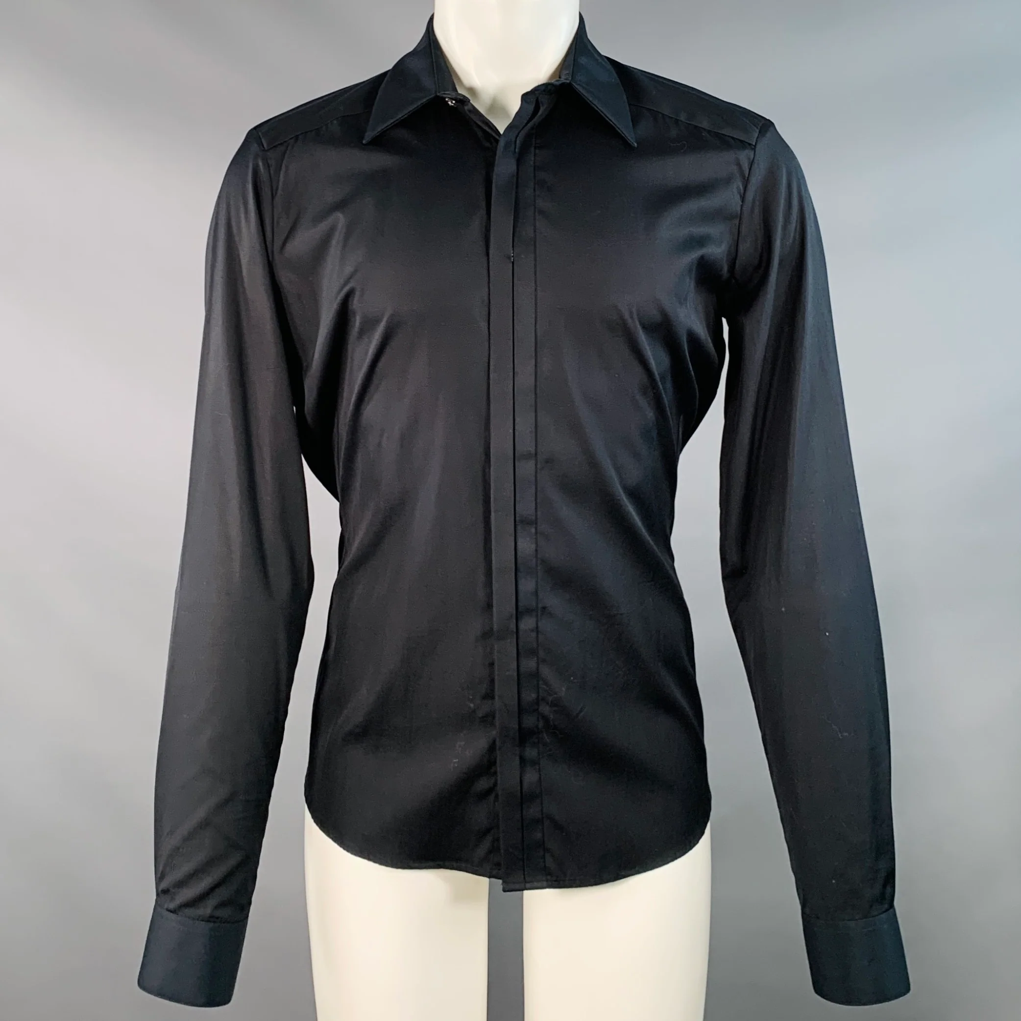 DIRK SCHONBERGER Size 38 Black Cotton Hidden Buttons Long Sleeve Shirt