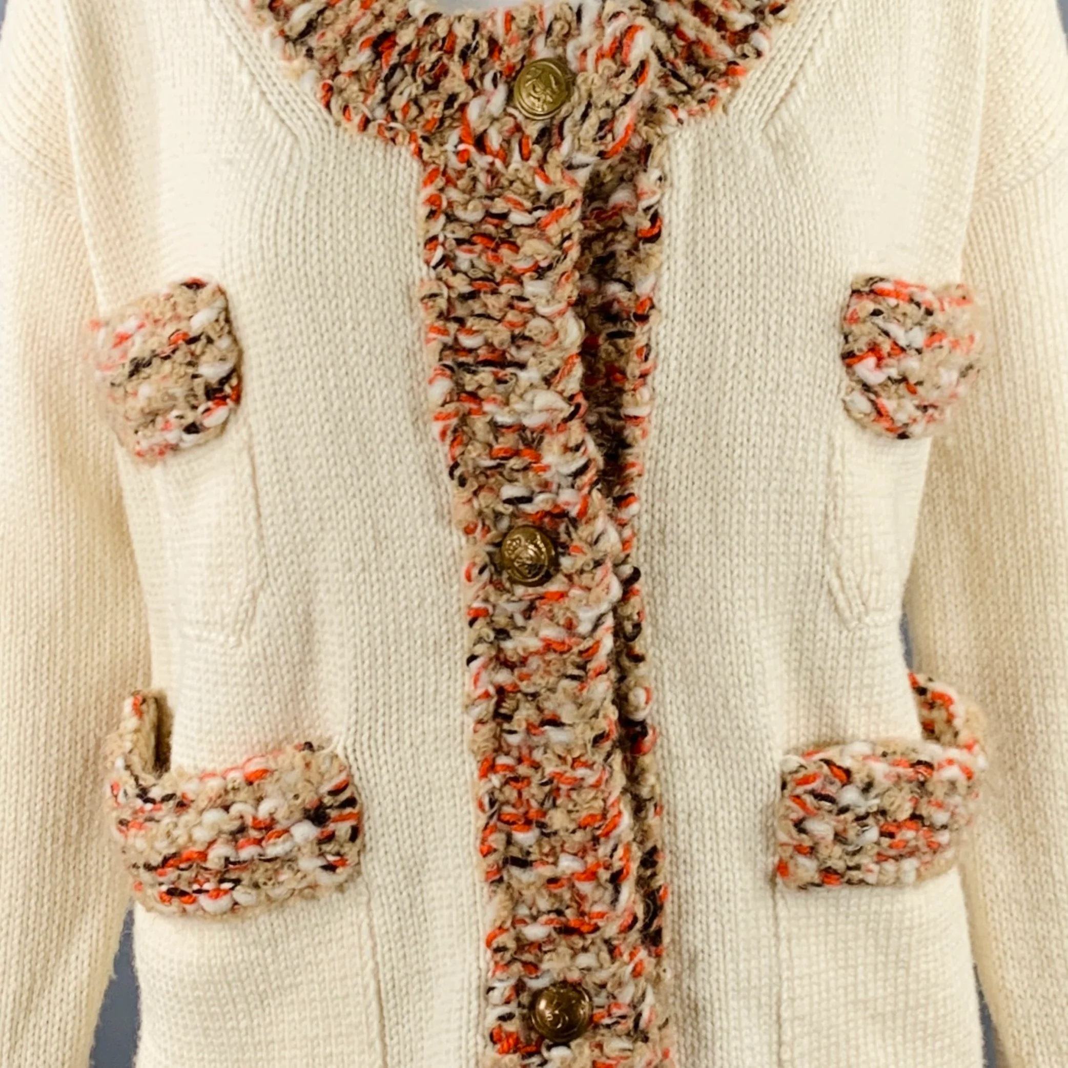 DIRK VAN SAENE Size M Cream Orange Beige Wool Knit Cardigan - Image 2