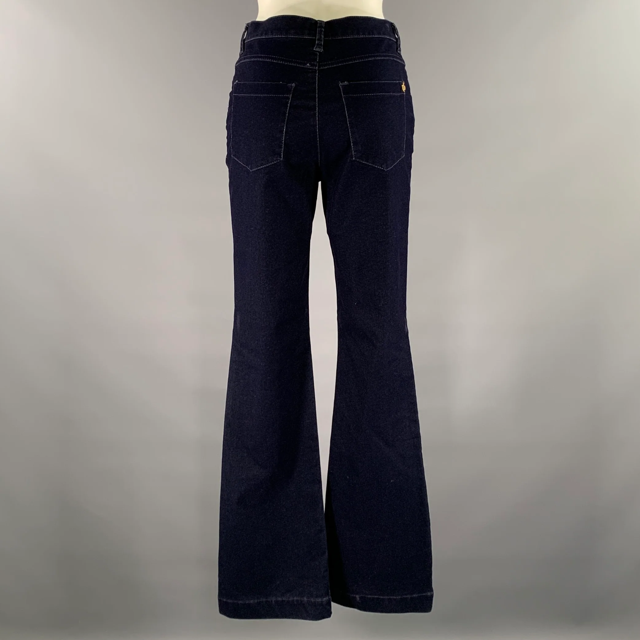 DISMERO Size 8 Navy Cotton Blend Velvet Grid Slim Bootcut Pants - Image 3