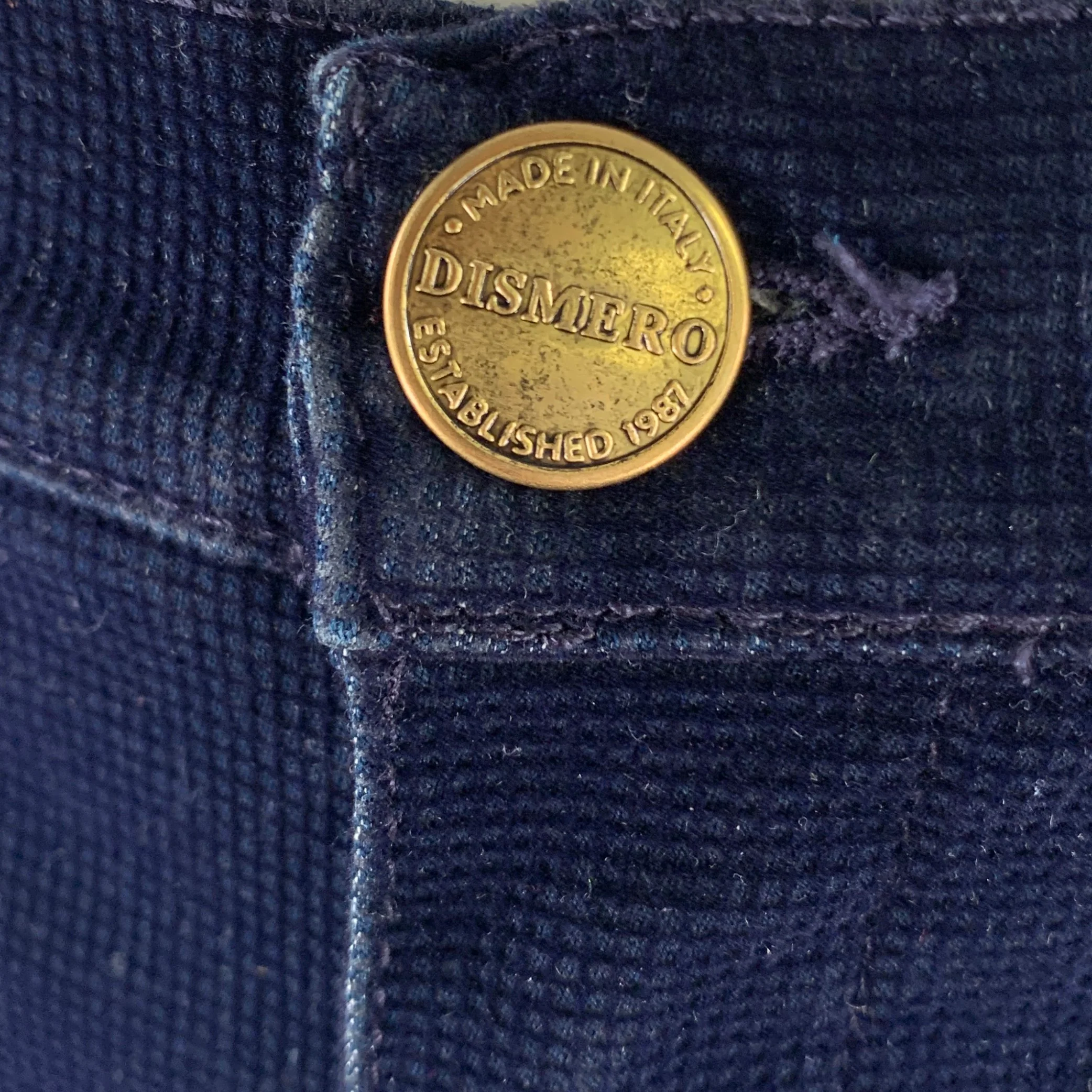 DISMERO Size 8 Navy Cotton Blend Velvet Grid Slim Bootcut Pants - Image 4