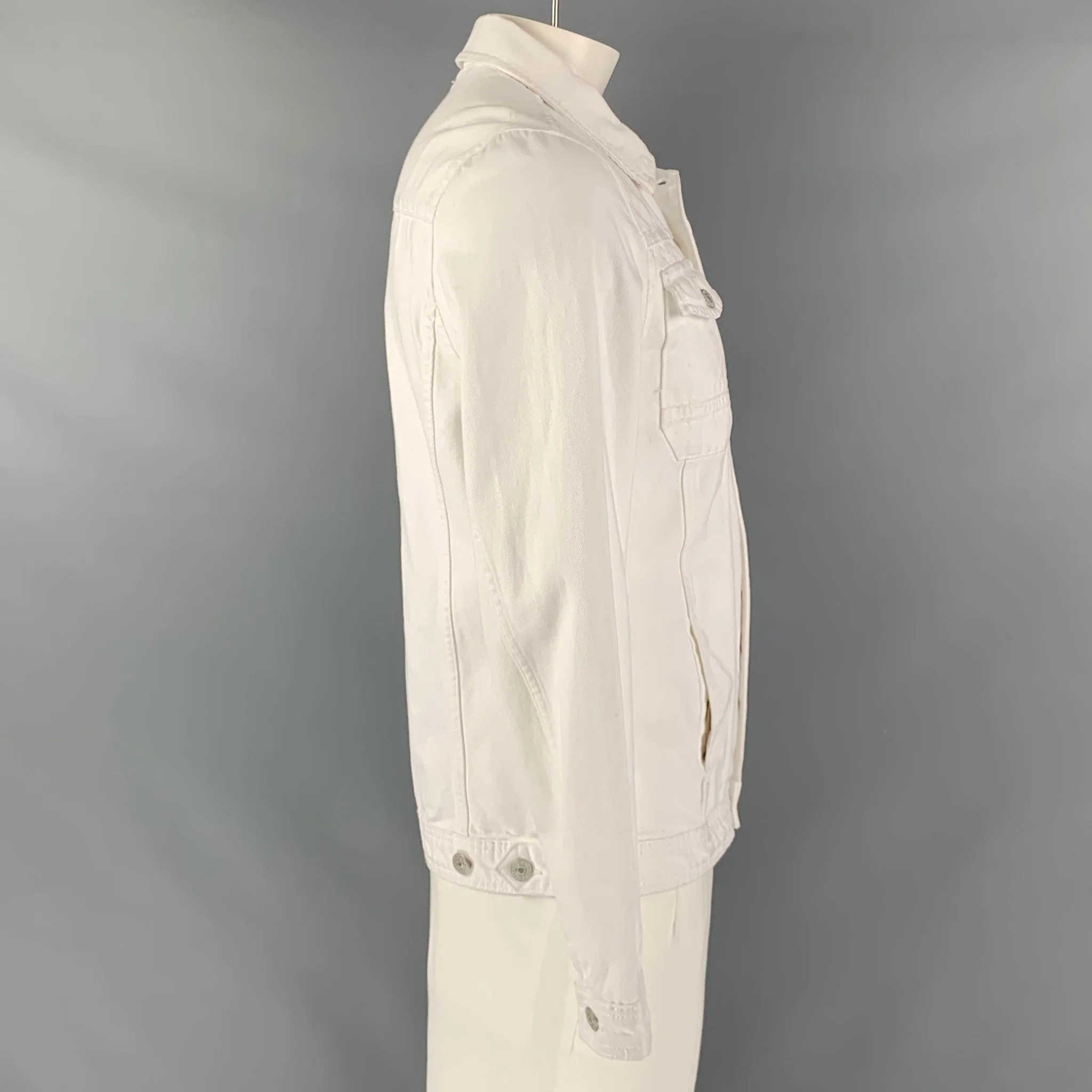 DISTRIKT NORREBRO  Size L White Cotton Denim Jacket - Image 2