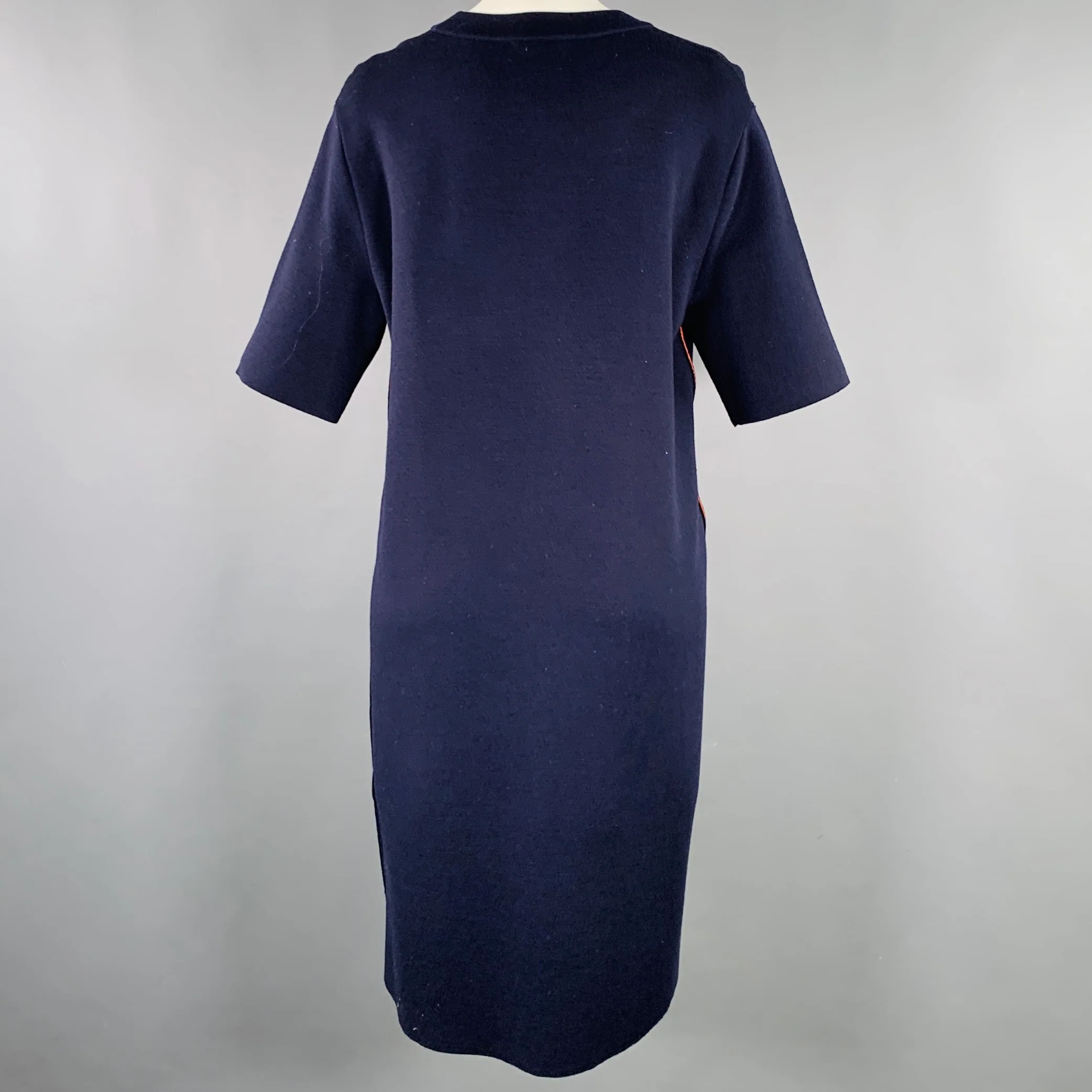 DKNY Size M Navy Orange Merino Wool Contrast Trim Short Sleeve Dress - Image 3