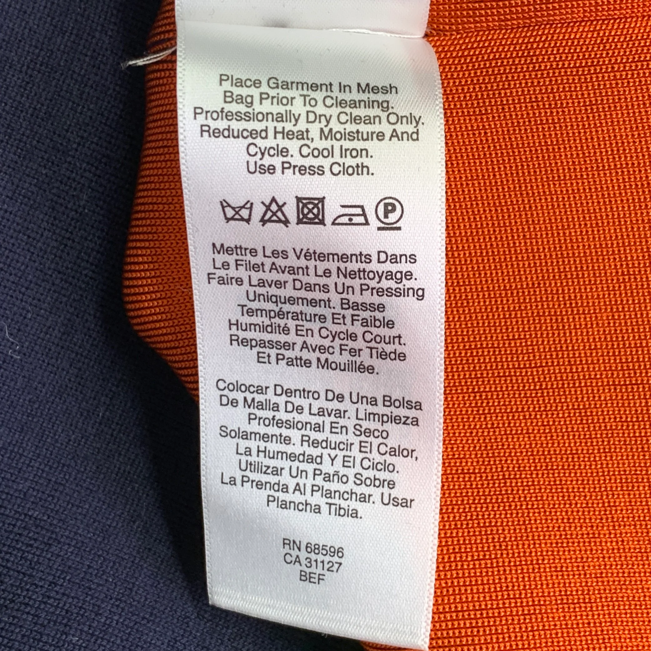 DKNY Size M Navy Orange Merino Wool Contrast Trim Short Sleeve Dress - Image 6