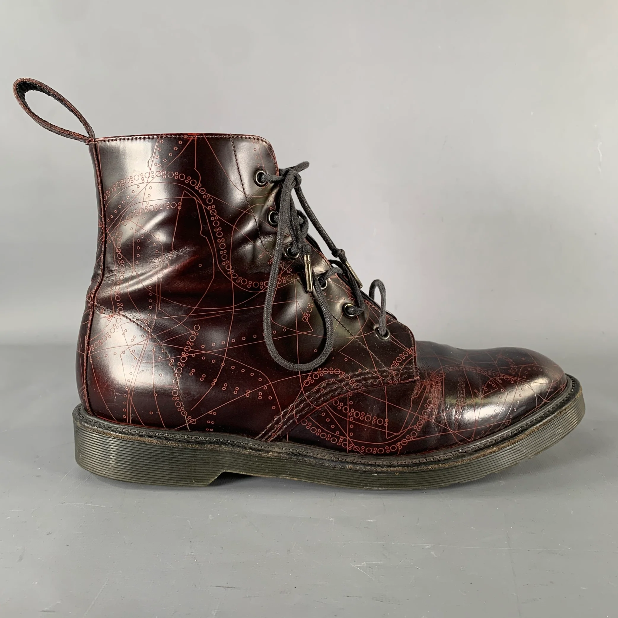 DOC MARTENS Size 12 Burgundy Abstract Leather Boots - Image 2