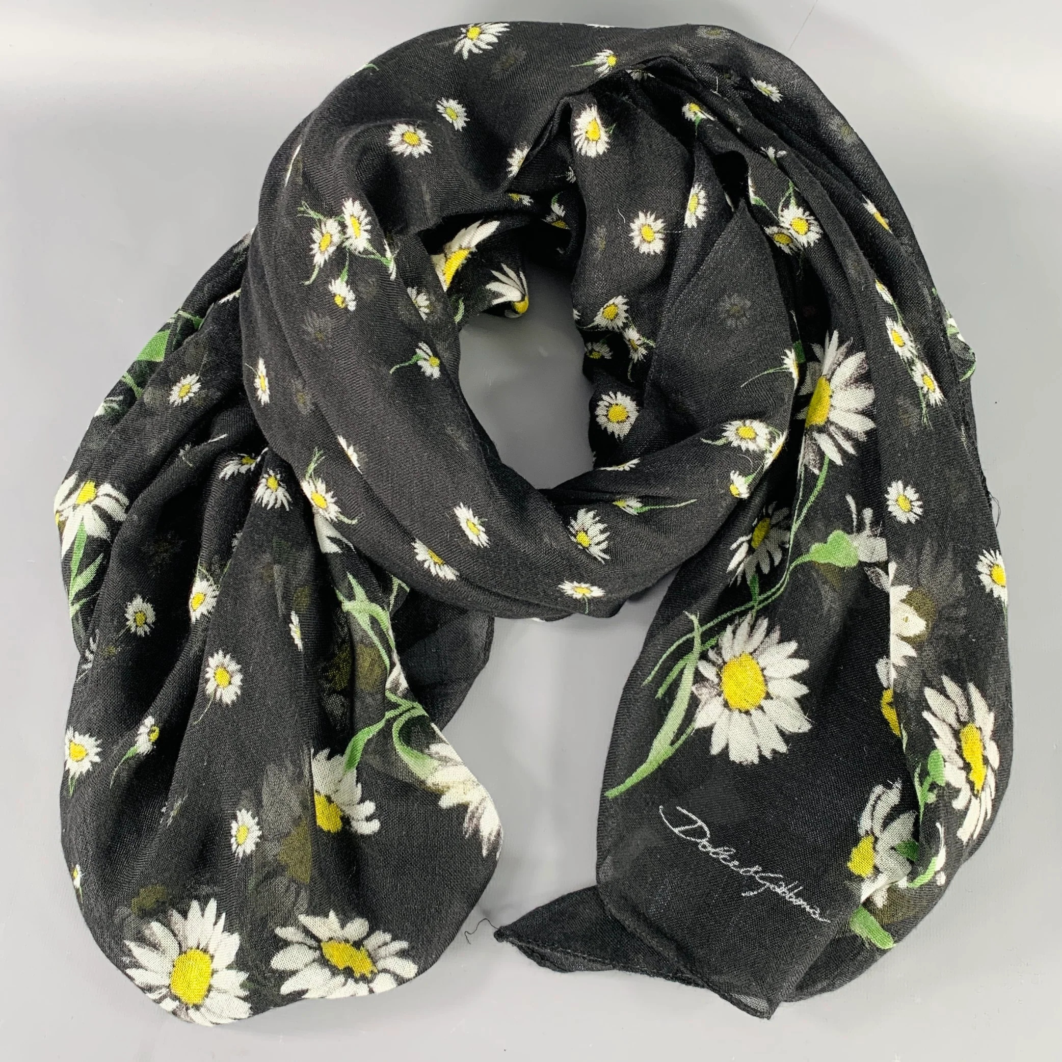 DOLCE & GABBANA Black Green Floral Scarf Shawl