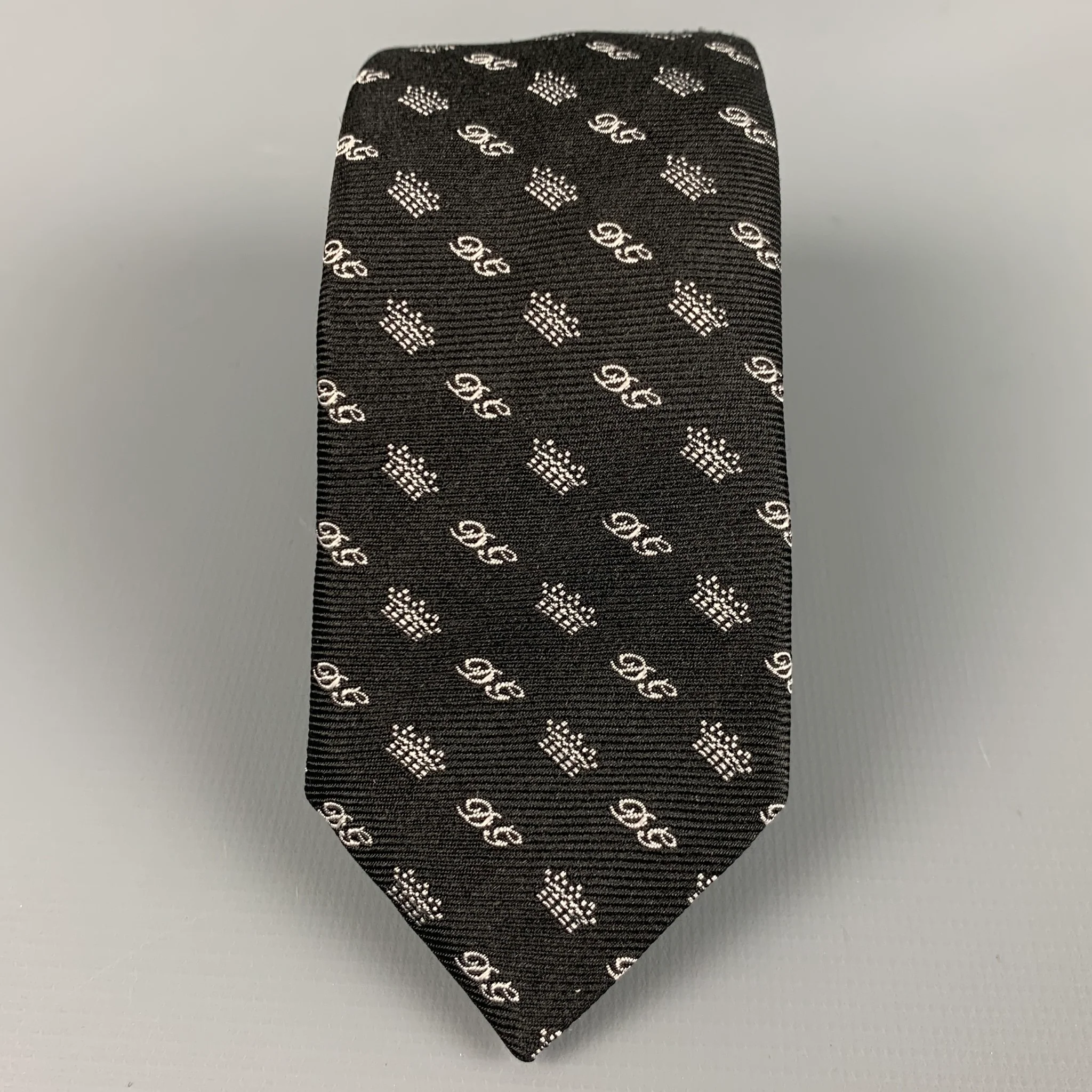 DOLCE & GABBANA Black White Monogram Silk Twill Tie