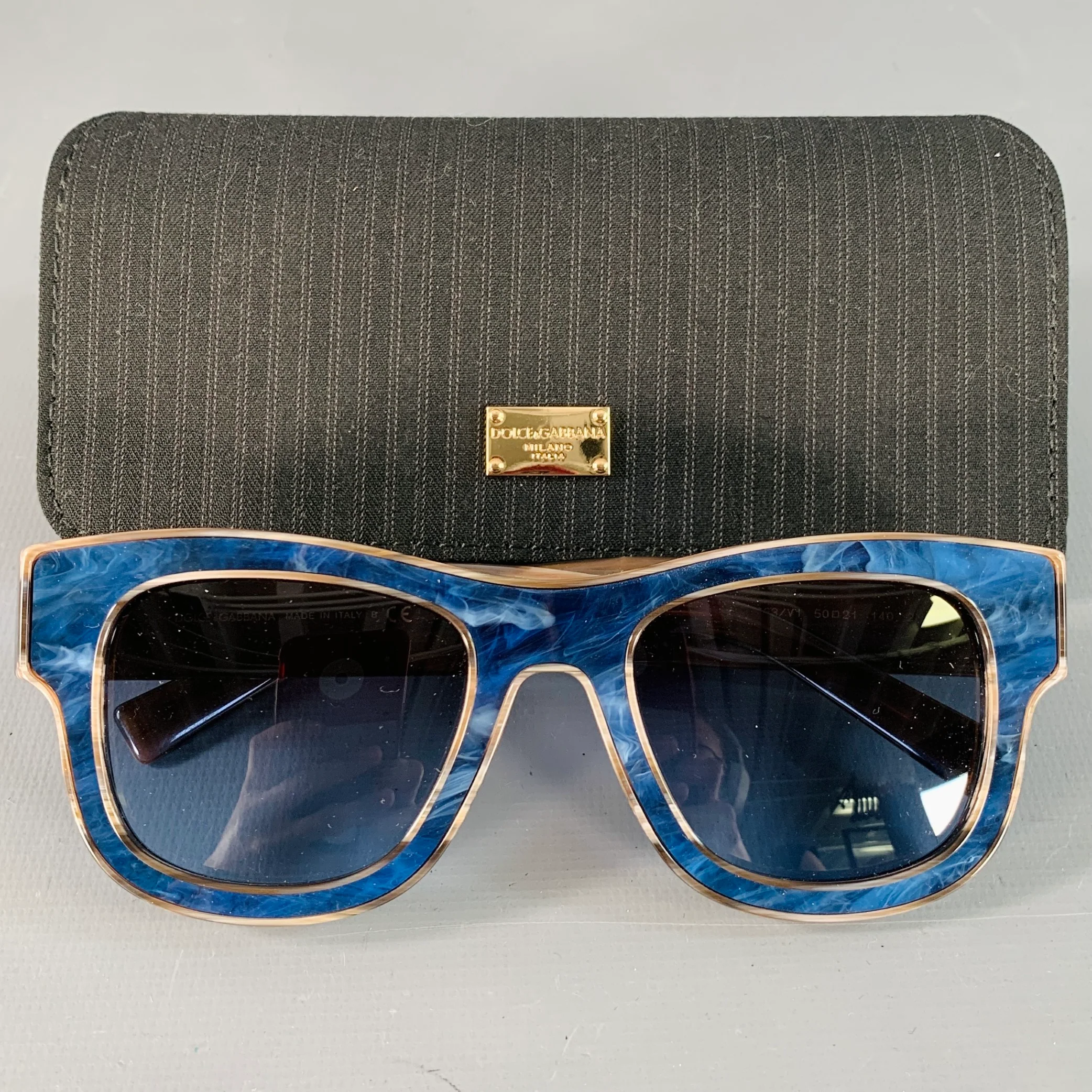 DOLCE & GABBANA Blue Brown Marbled Acetate Square Sunglasses - Image 7