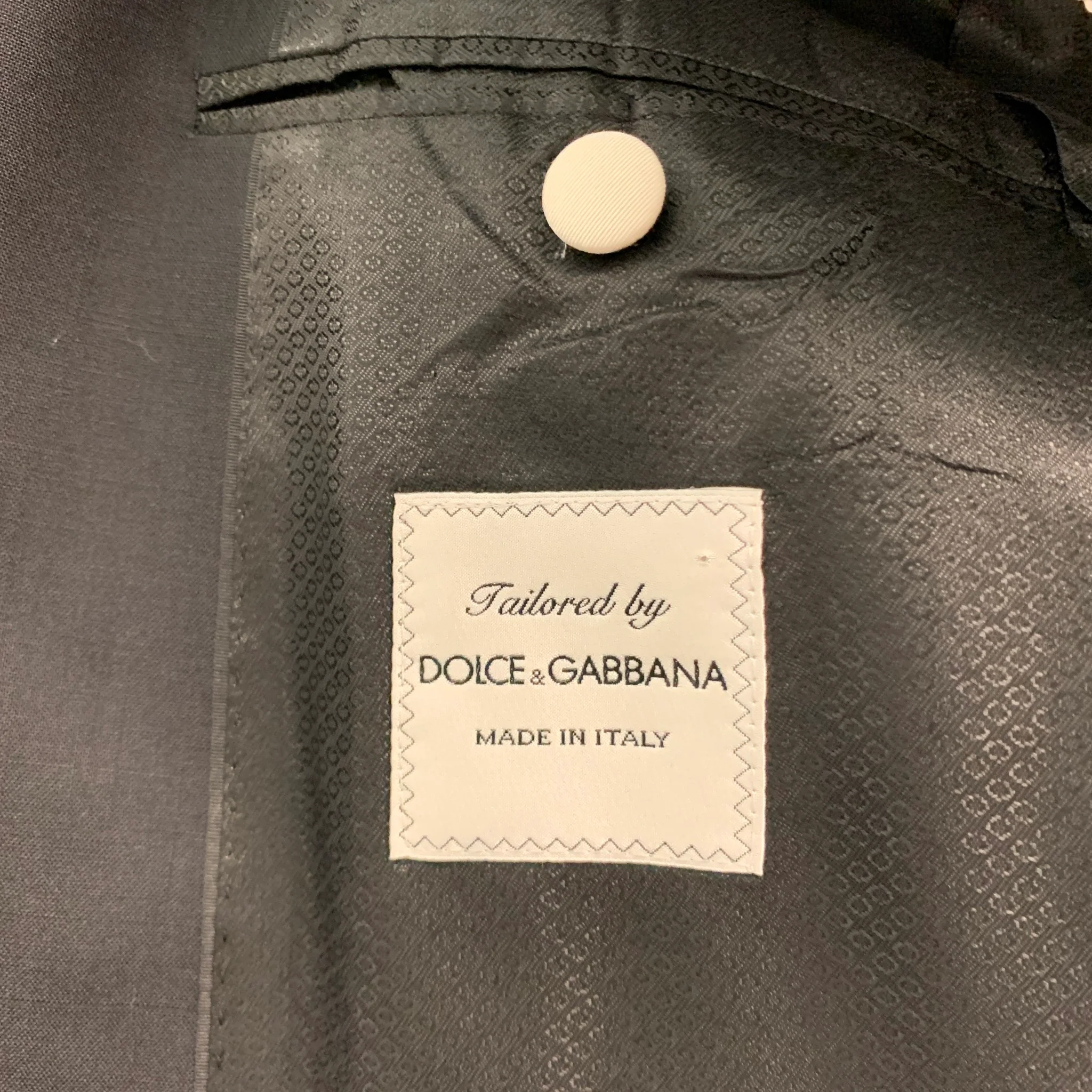DOLCE & GABBANA Chest Size 38 Black White Solid Wool Blend Peak Lapel Suit - Image 8